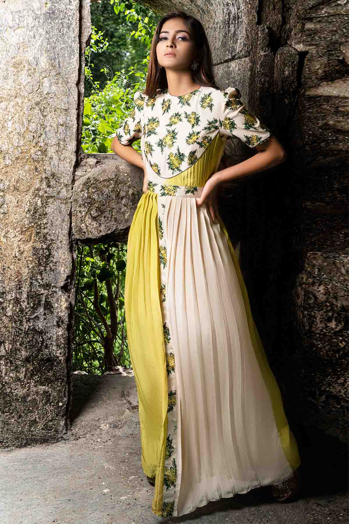 Colorblock Pleated Maxi Dress