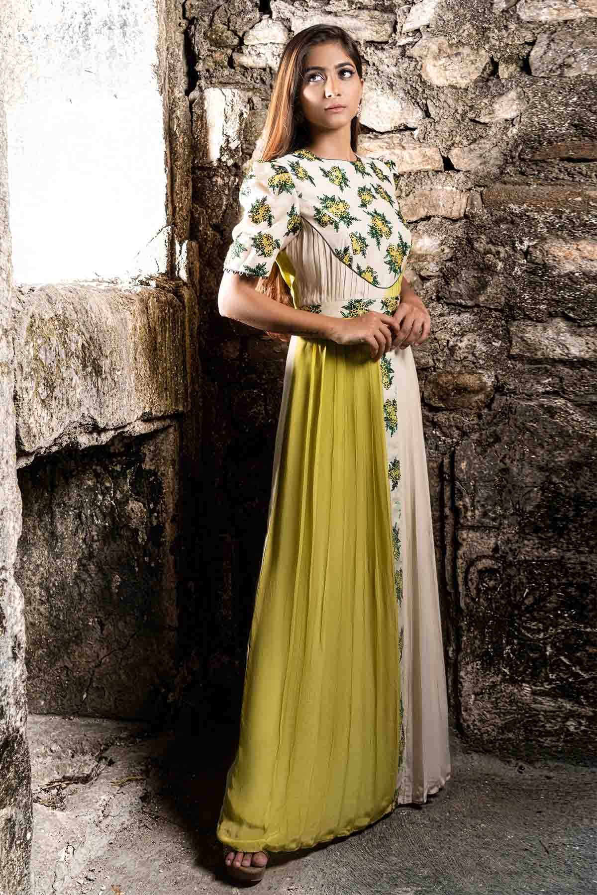 Colorblock Pleated Maxi Dress