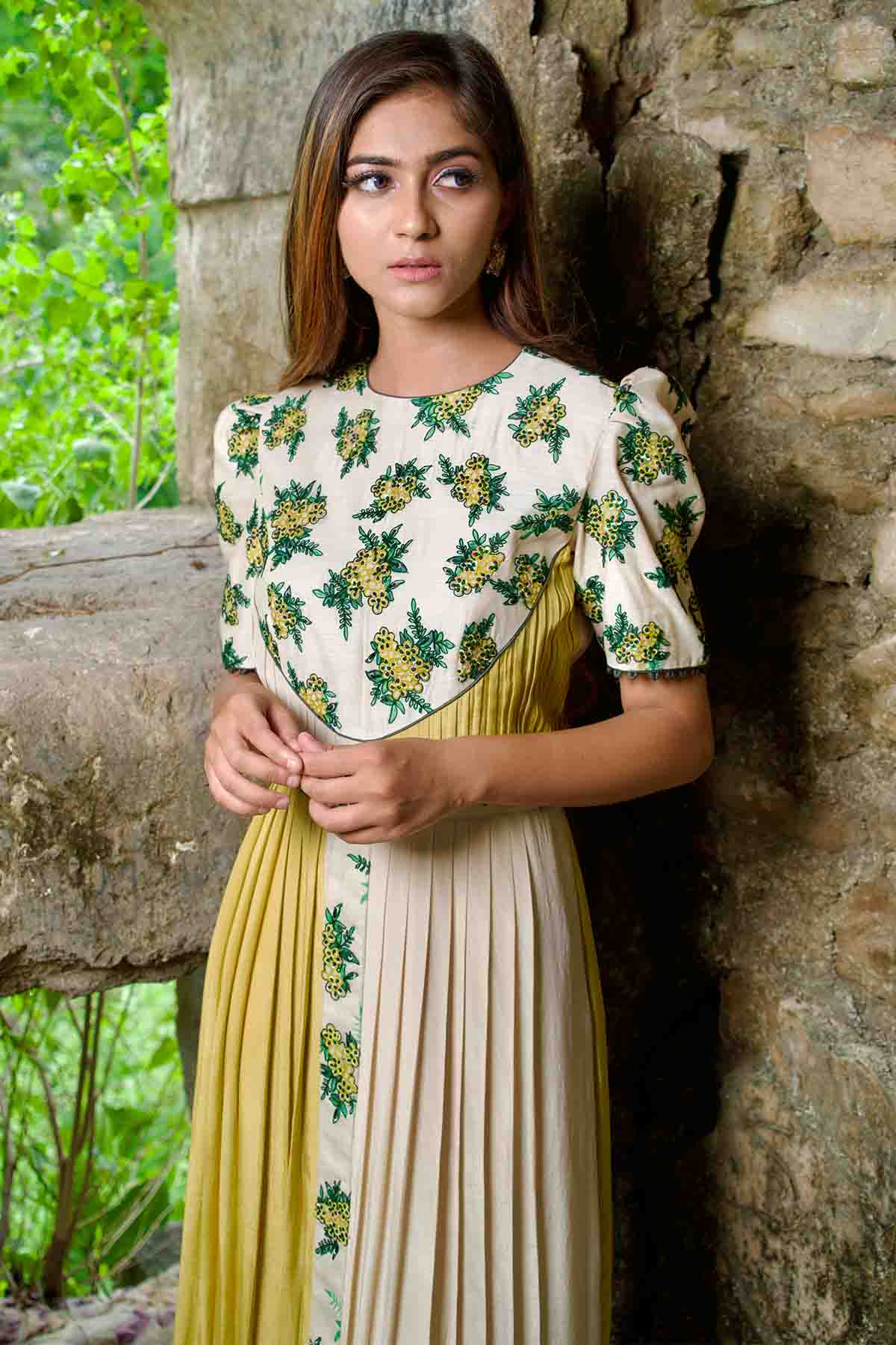 Colorblock Pleated Maxi Dress