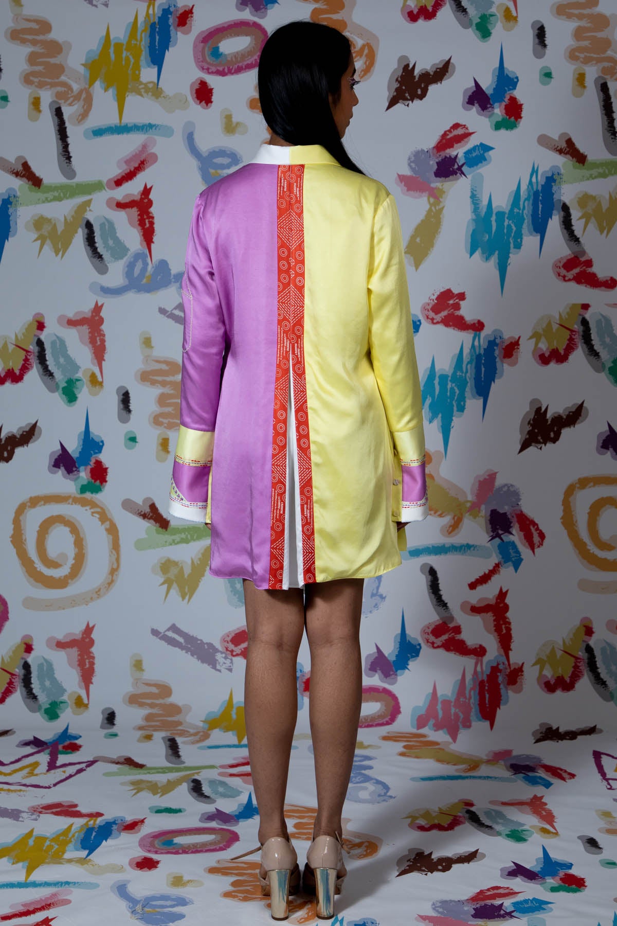 Colorblock Pleated Shirt Dress