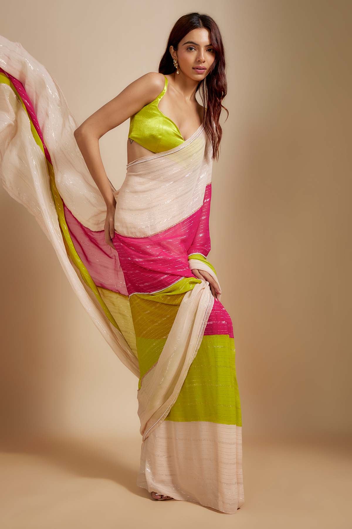 Colorblock Pre-Draped Saree