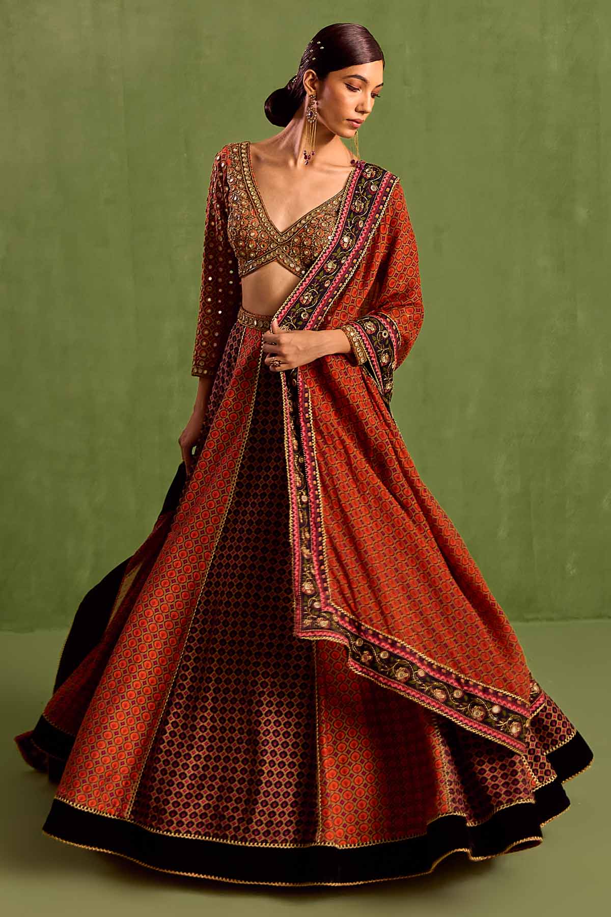 Colorblock Printed Lehenga Set