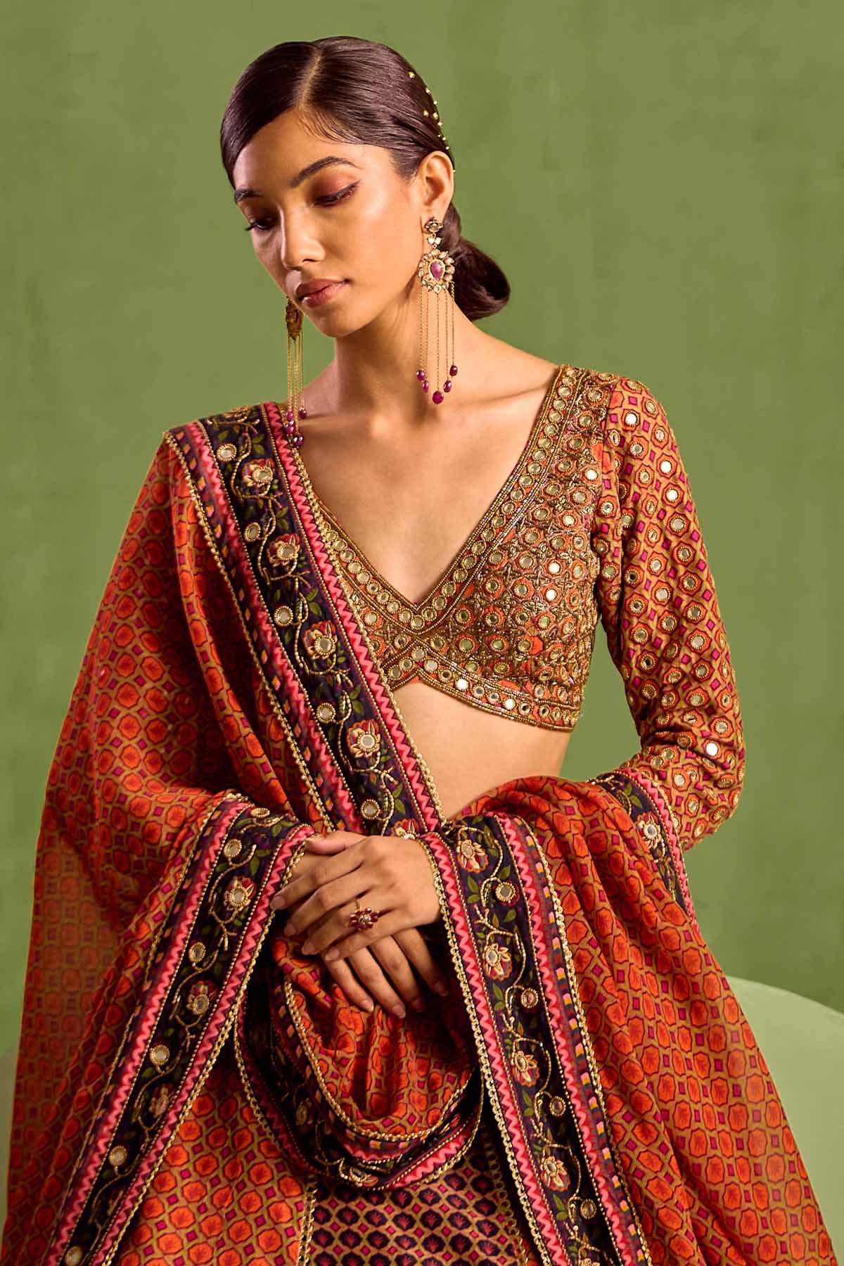 Colorblock Printed Lehenga Set