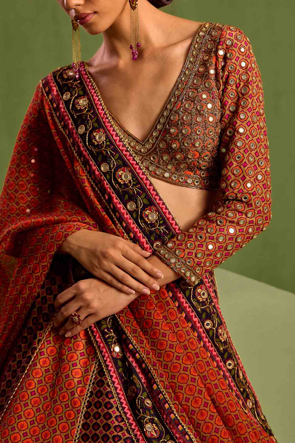 Colorblock Printed Lehenga Set