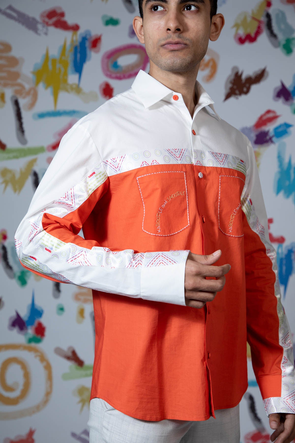 Colorblock Printed Tape Shirt