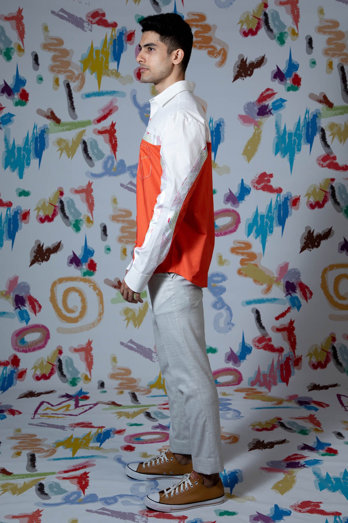 Colorblock Printed Tape Shirt