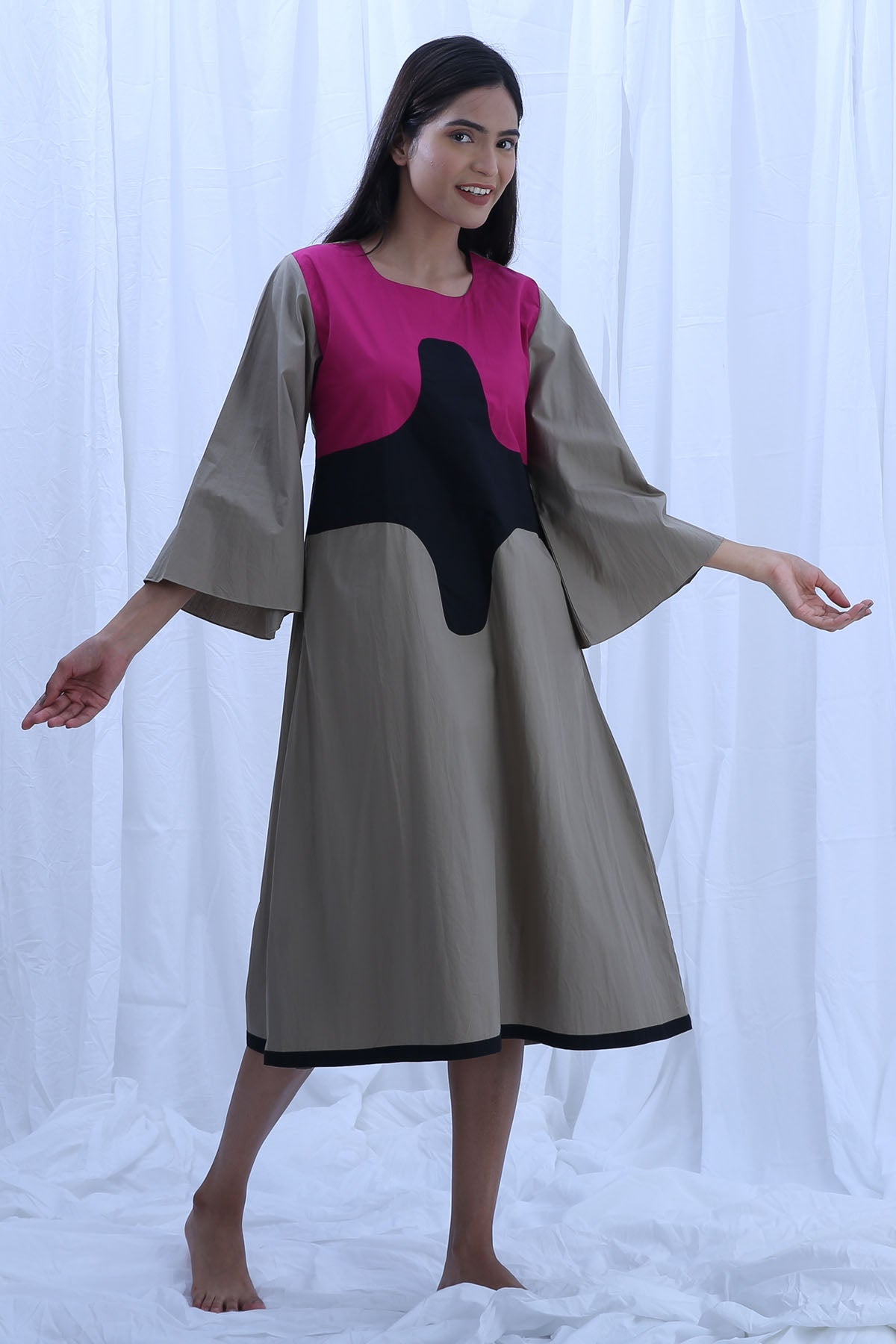 Khat Clothing Colorblock Round Neck Dress for women online at ScrollnShops