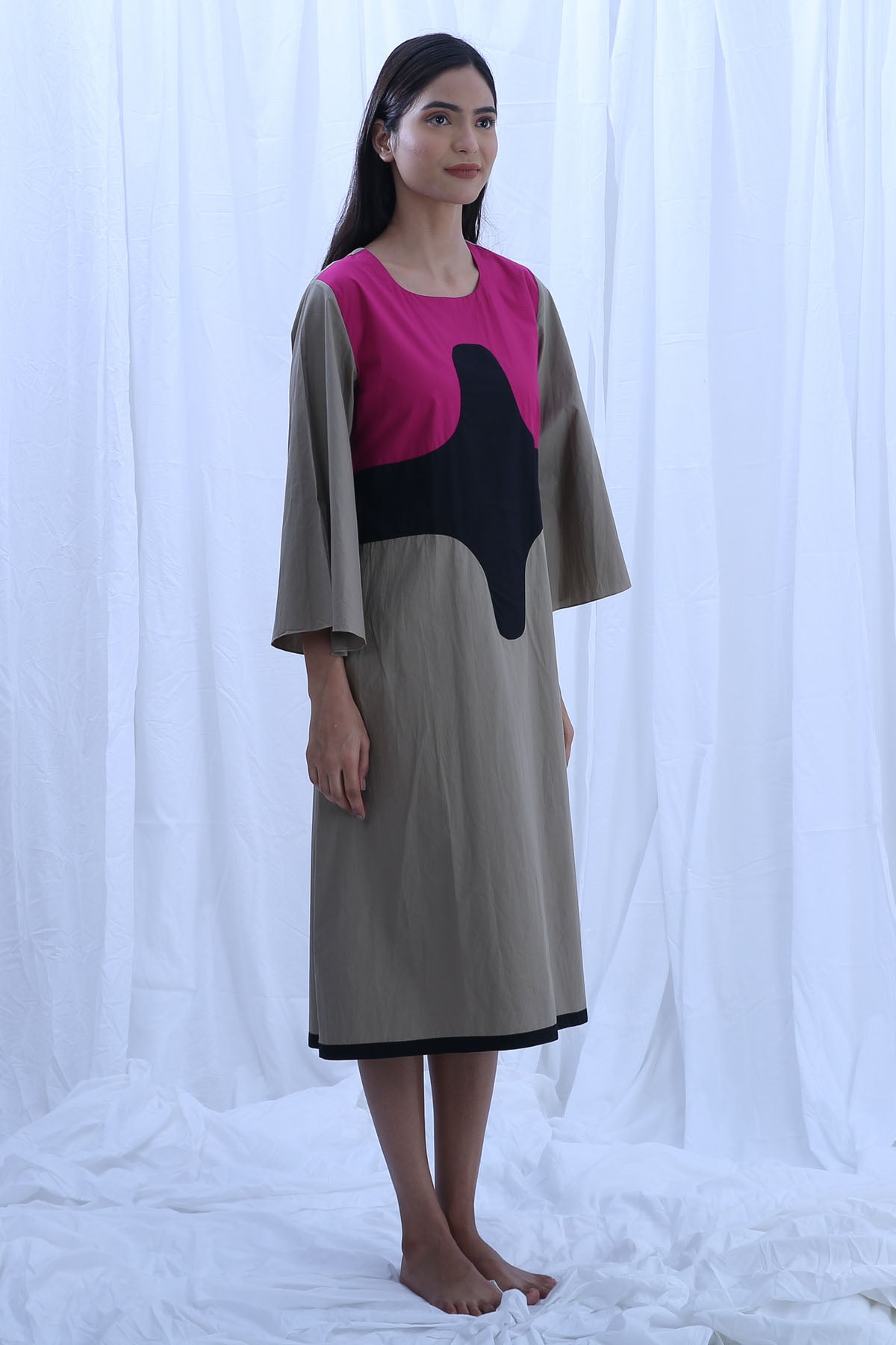 Colorblock Round Neck Dress
