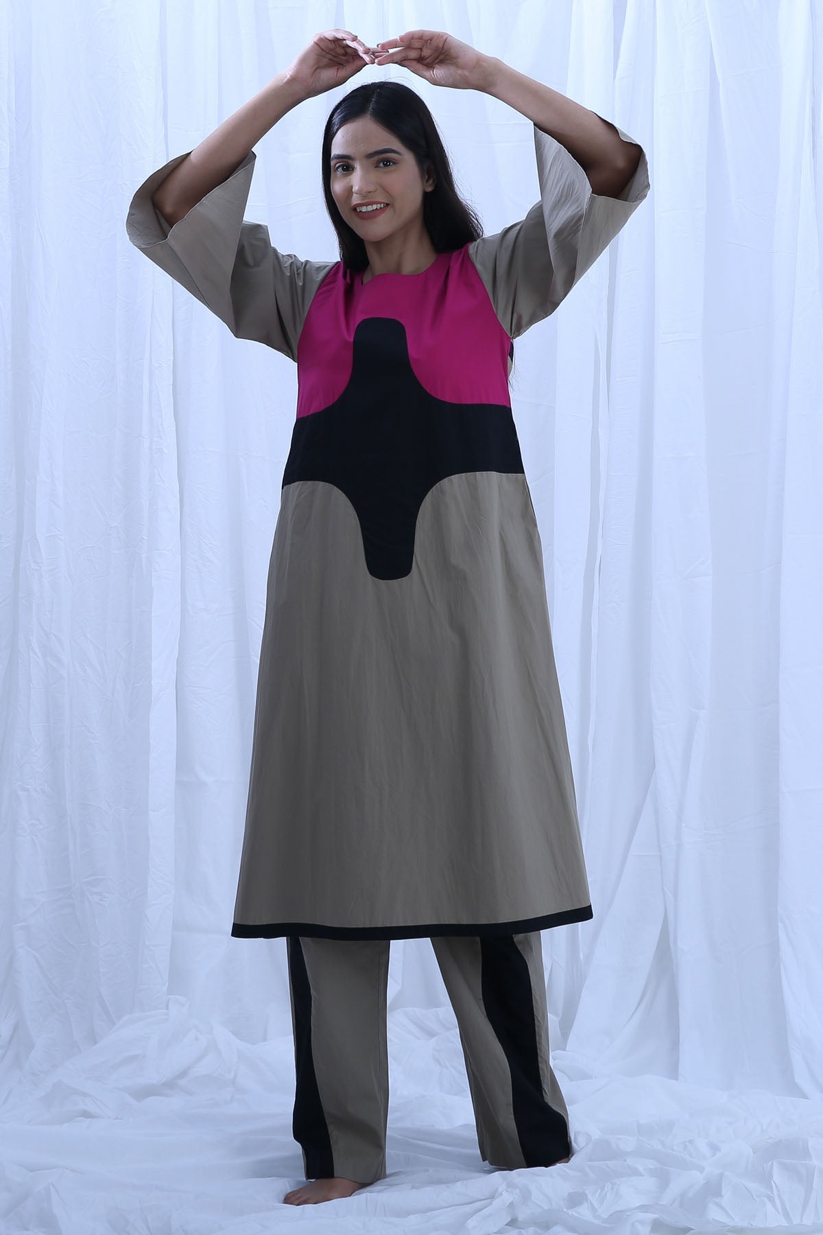 Khat Clothing Colorblock Round Neck Kurta Set for women online at ScrollnShops