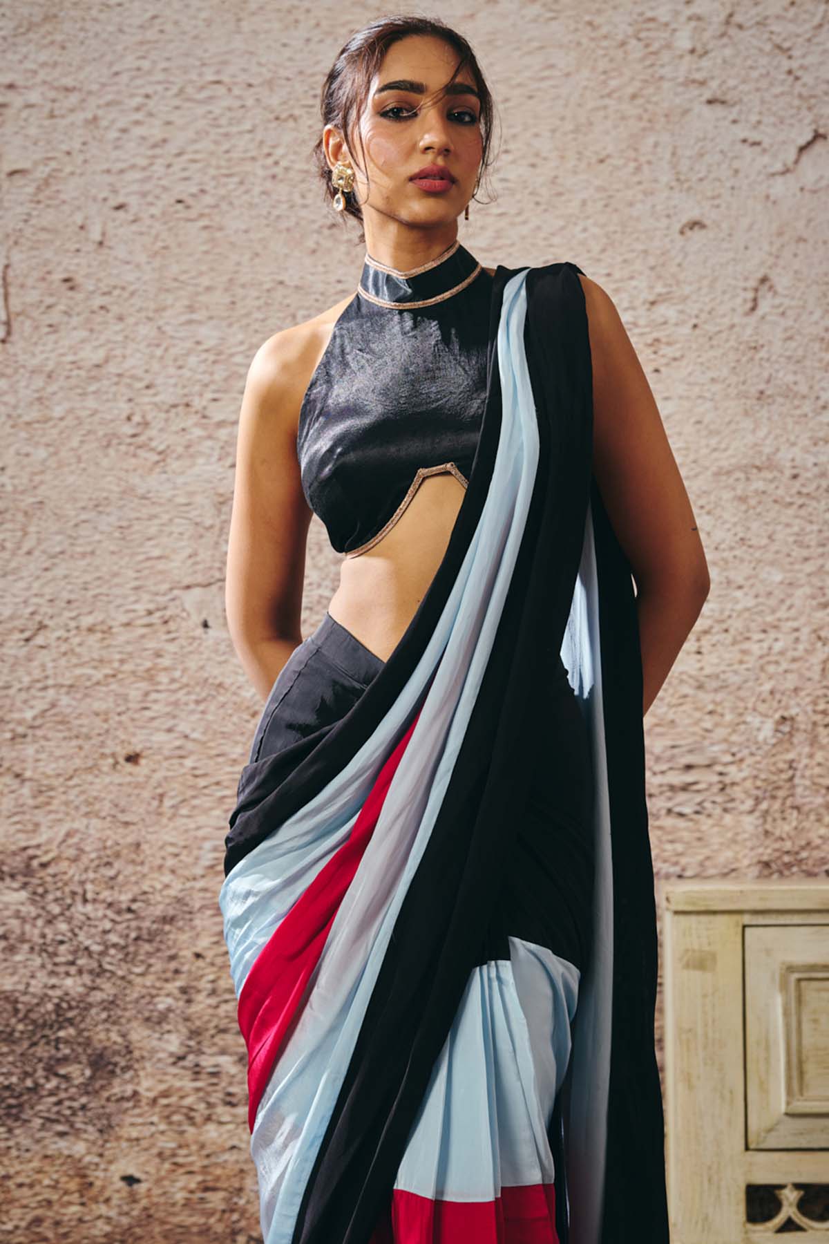 Colorblock Saree & Blue Blouse