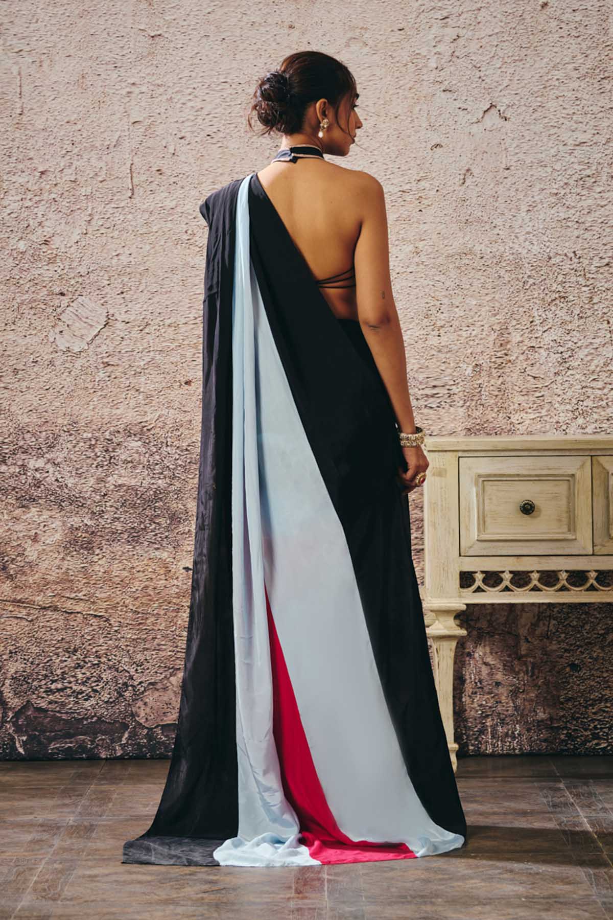 Colorblock Saree & Blue Blouse