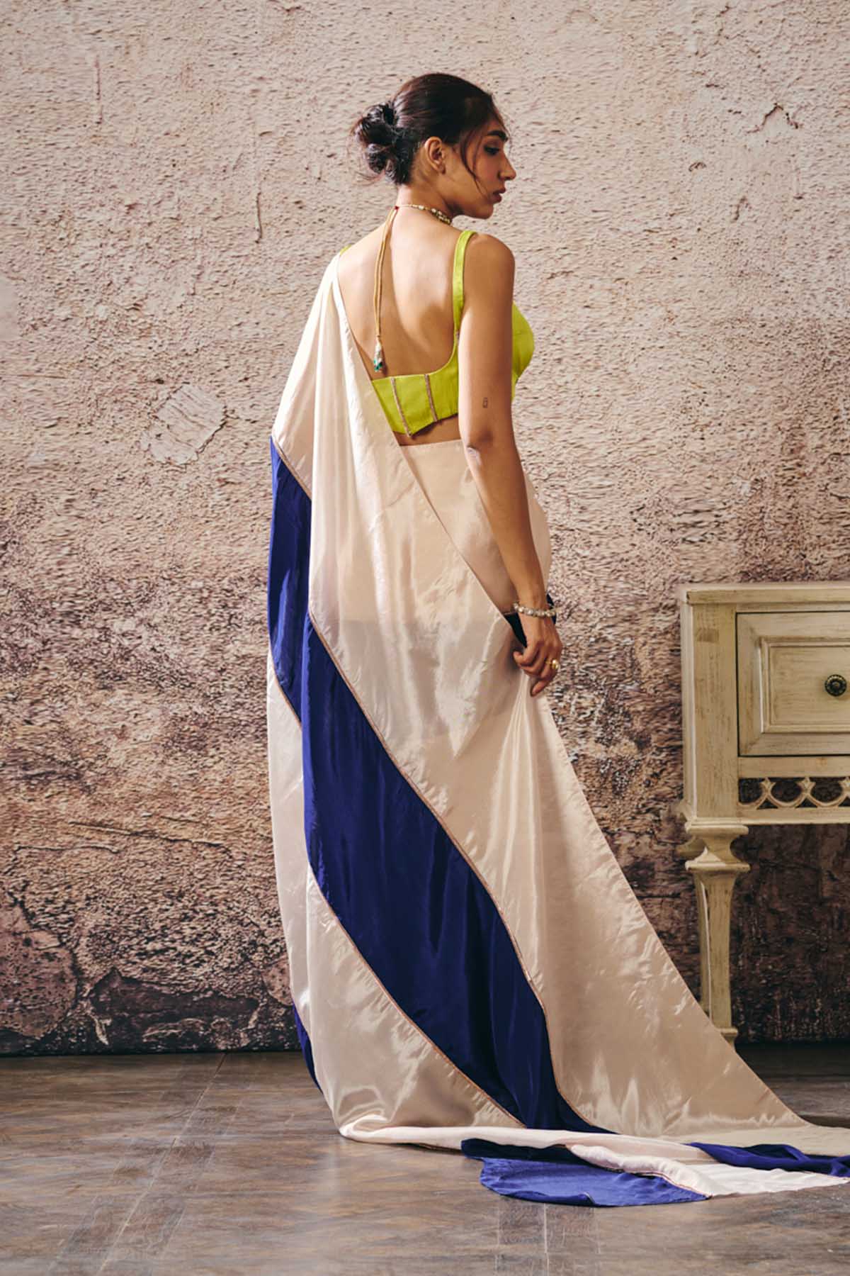 Colorblock Saree & Green Blouse