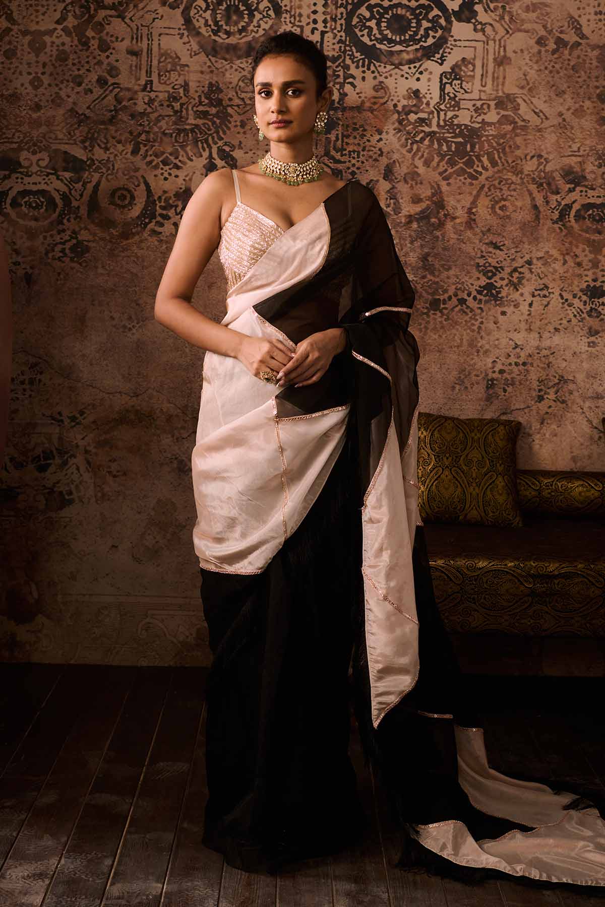 Buy Colorblock Saree & Peach Blouse by Masumi Mewawalla for women online at ScrollnShops