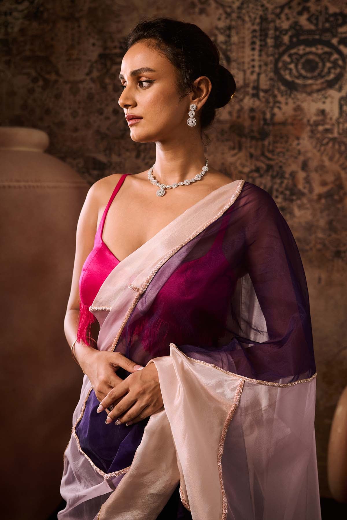 Colorblock Saree & Pink Blouse