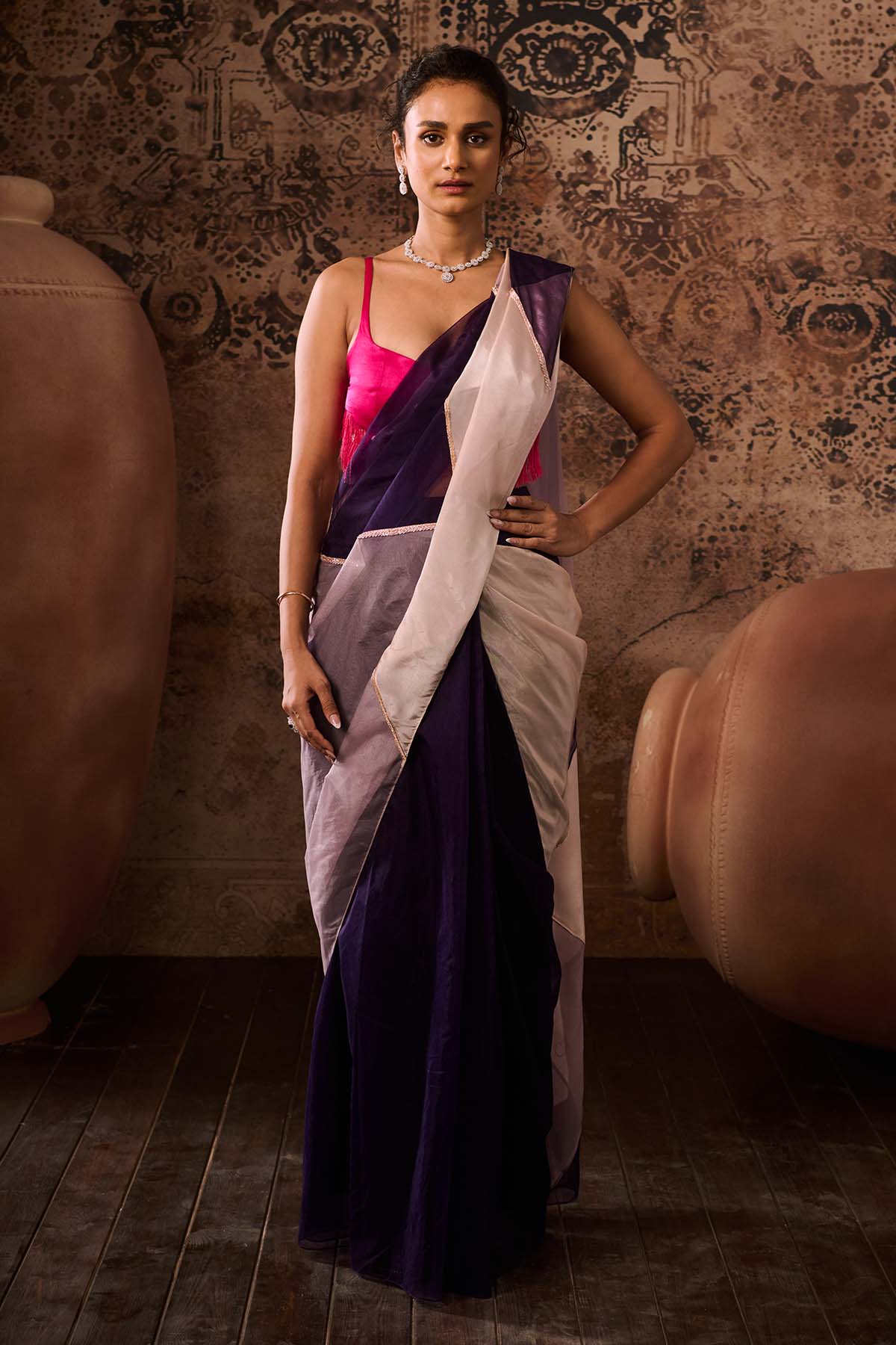 Colorblock Saree & Pink Blouse
