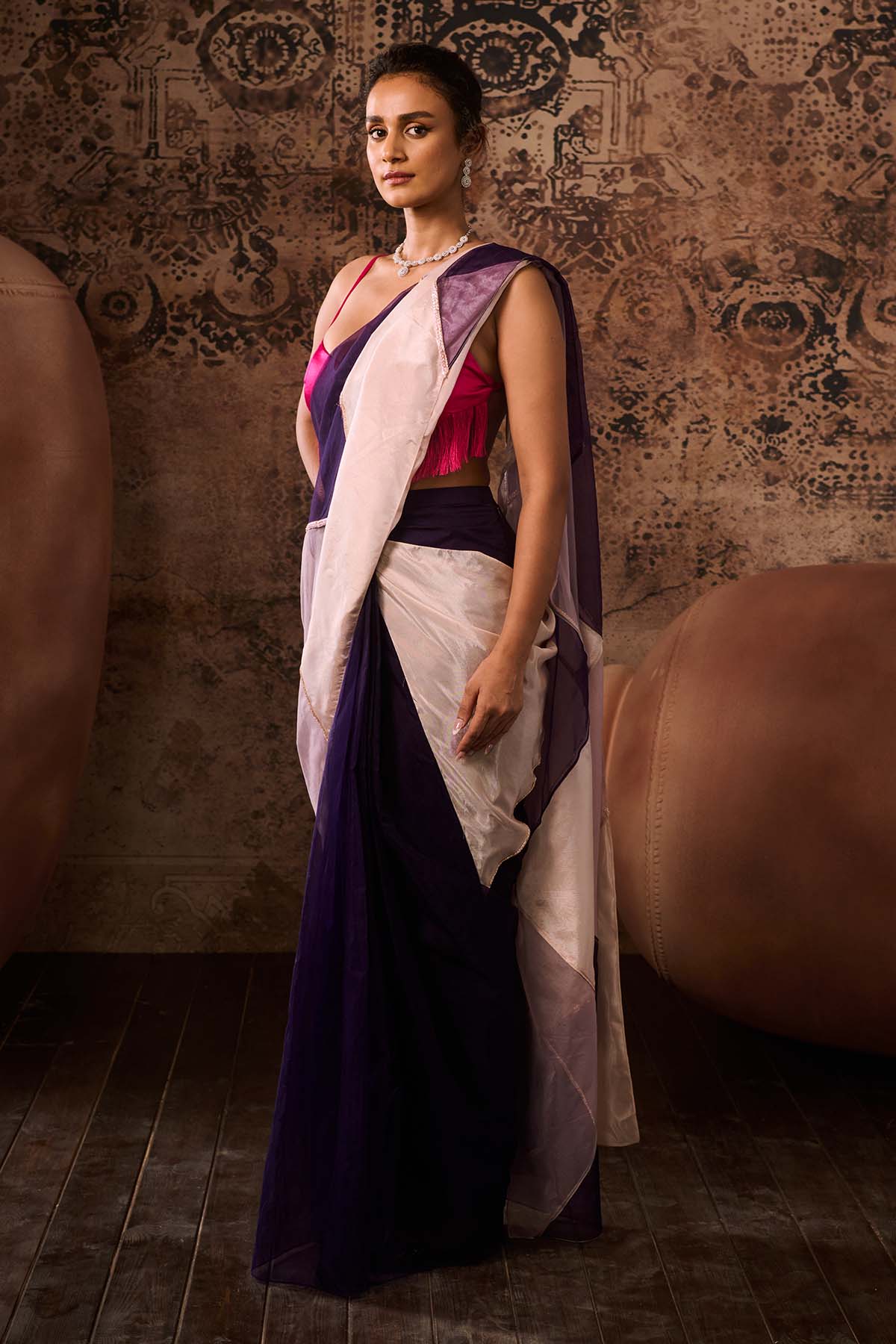Colorblock Saree & Pink Blouse
