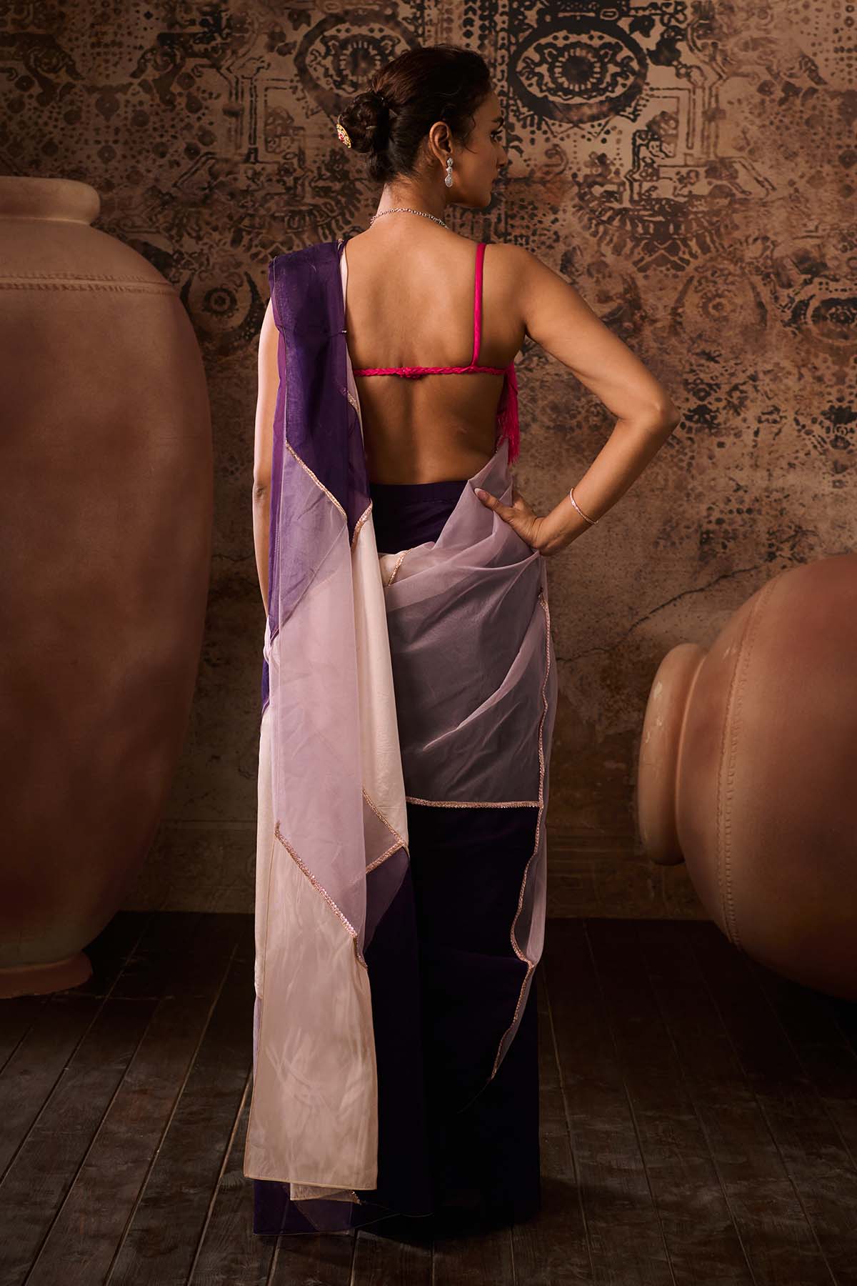 Colorblock Saree & Pink Blouse