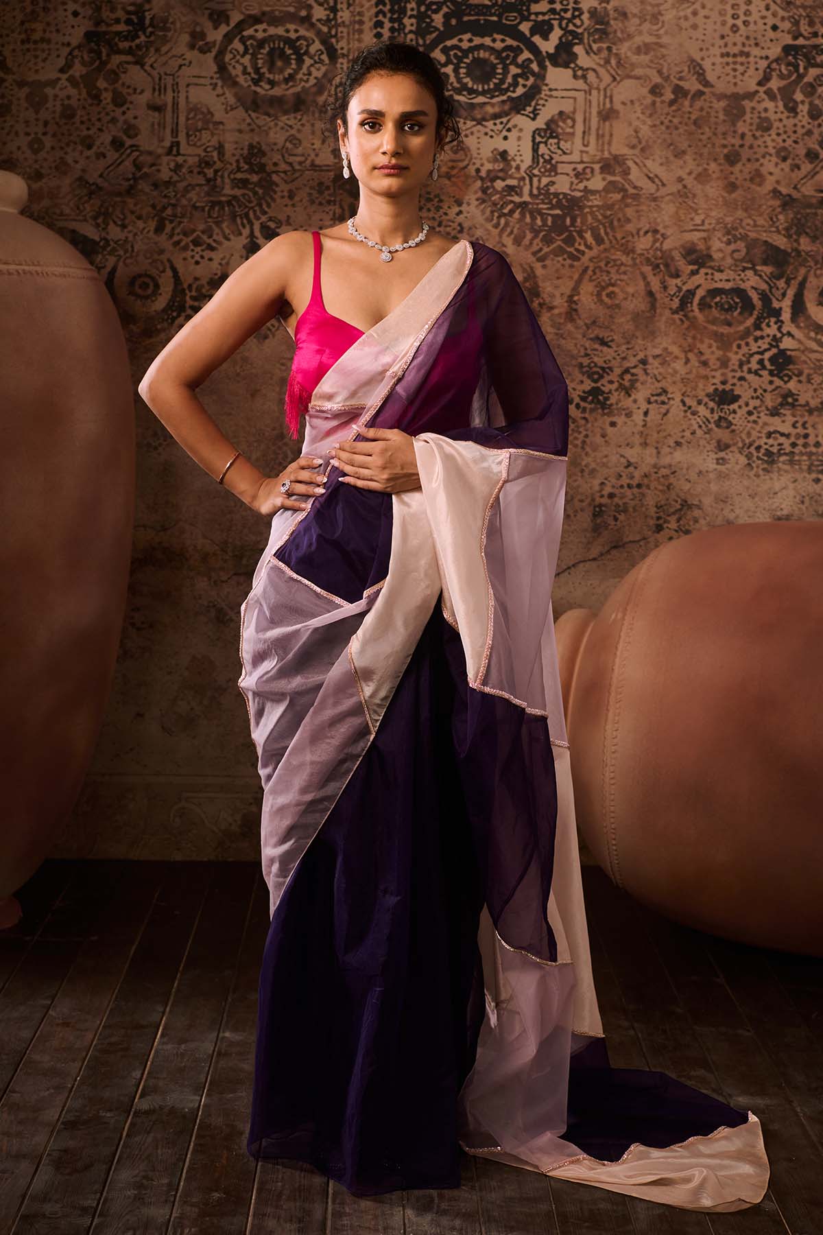 Buy Colorblock Saree & Pink Blouse by Masumi Mewawalla for women online at ScrollnShops