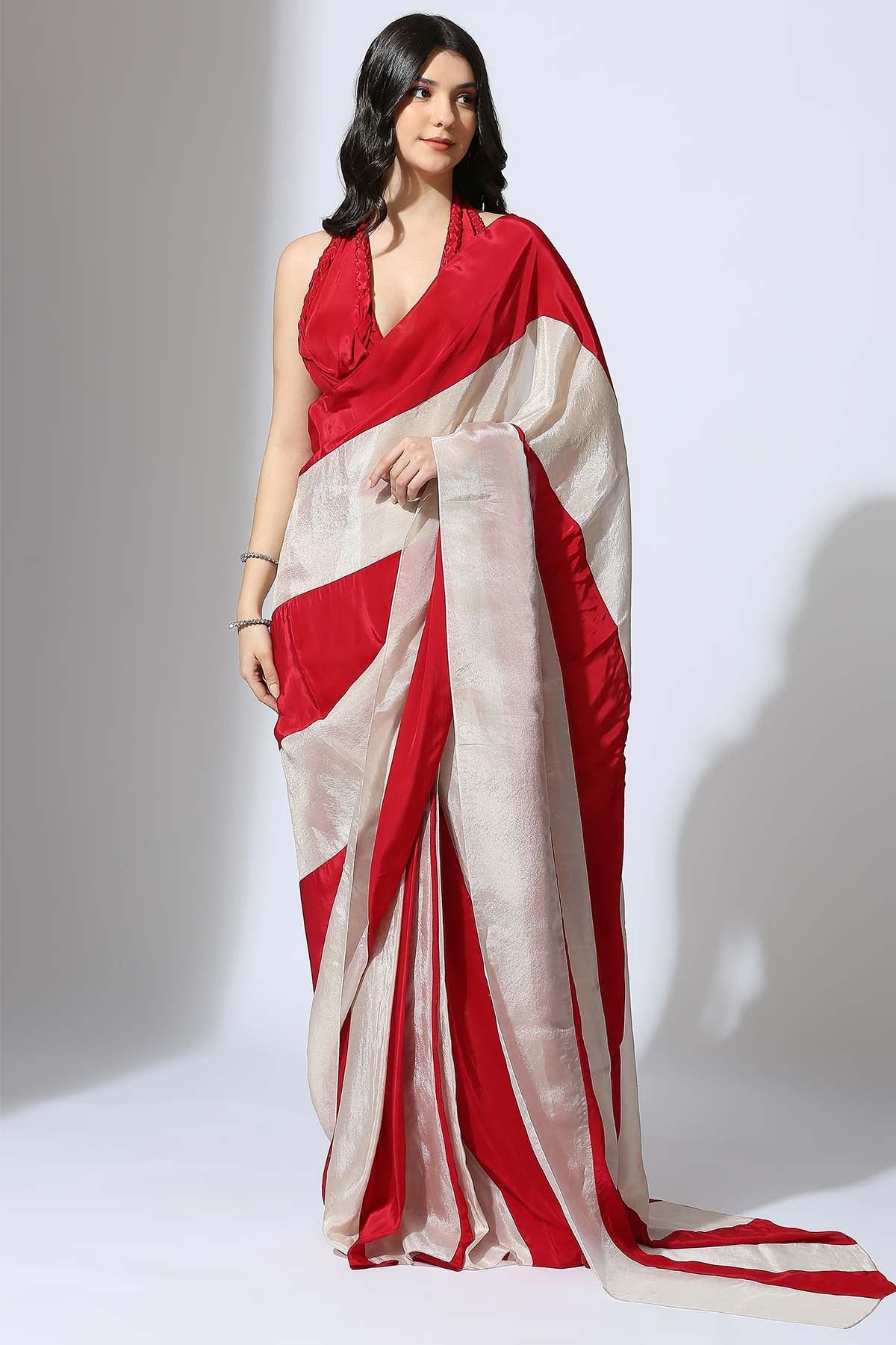Buy Colorblock Saree & Red Blouse by Masumi Mewawalla for women online at ScrollnShops