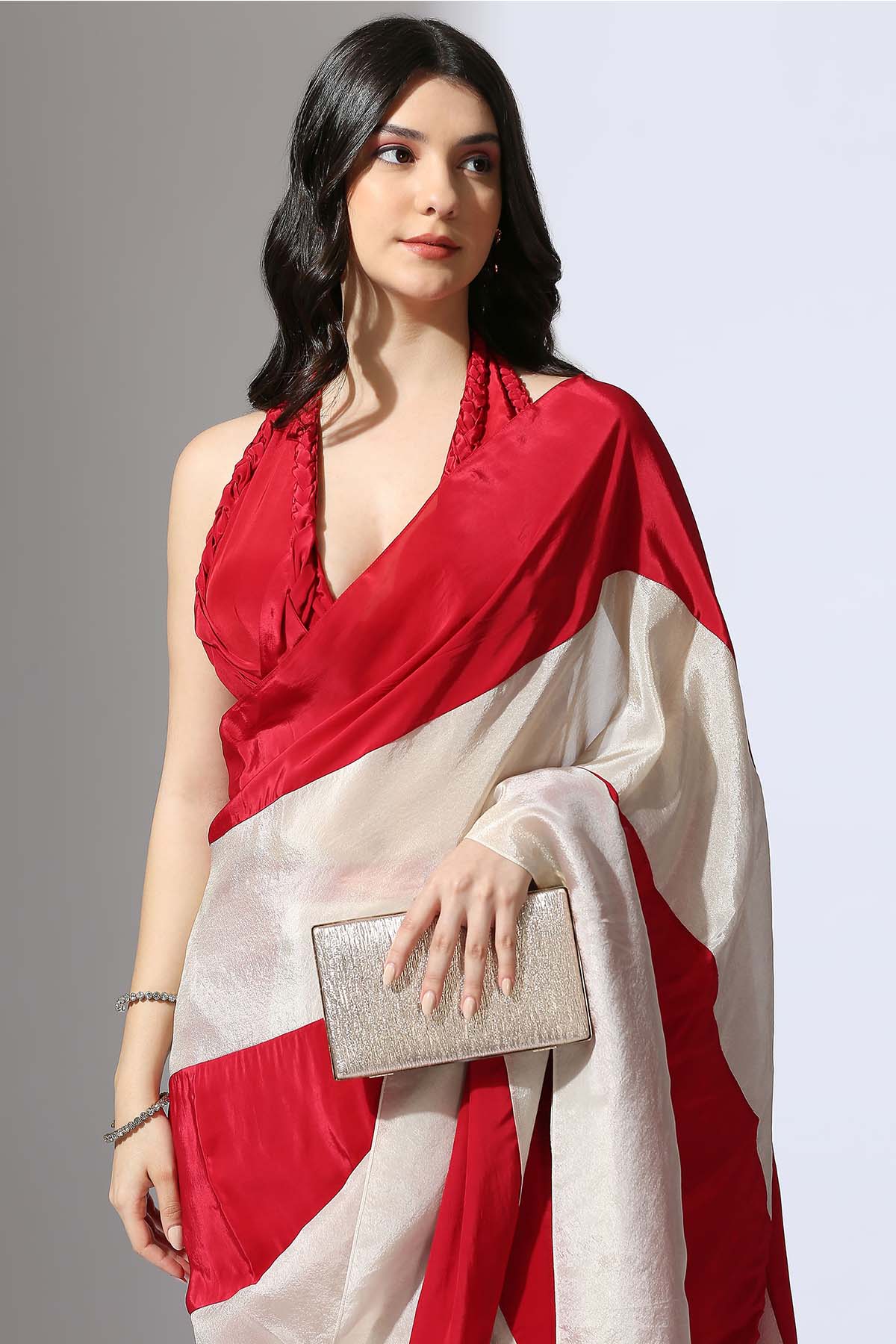 Colorblock Saree & Red Blouse