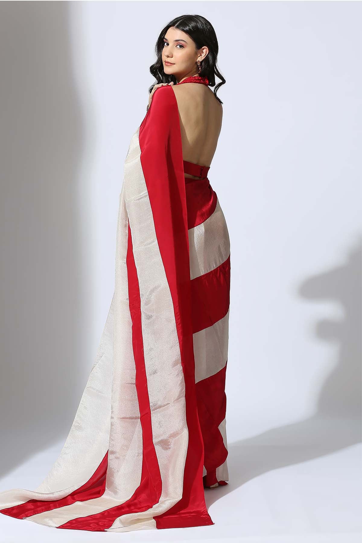 Colorblock Saree & Red Blouse