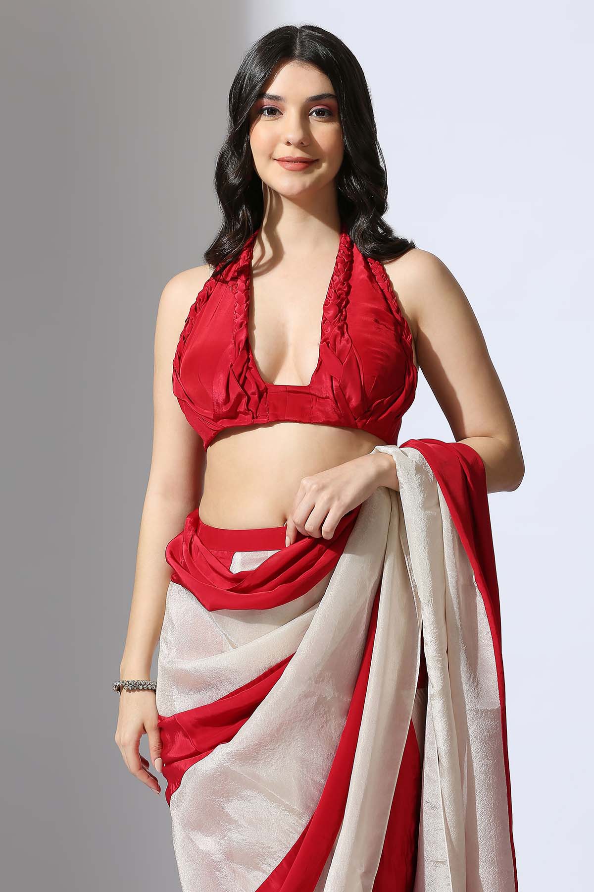 Colorblock Saree & Red Blouse