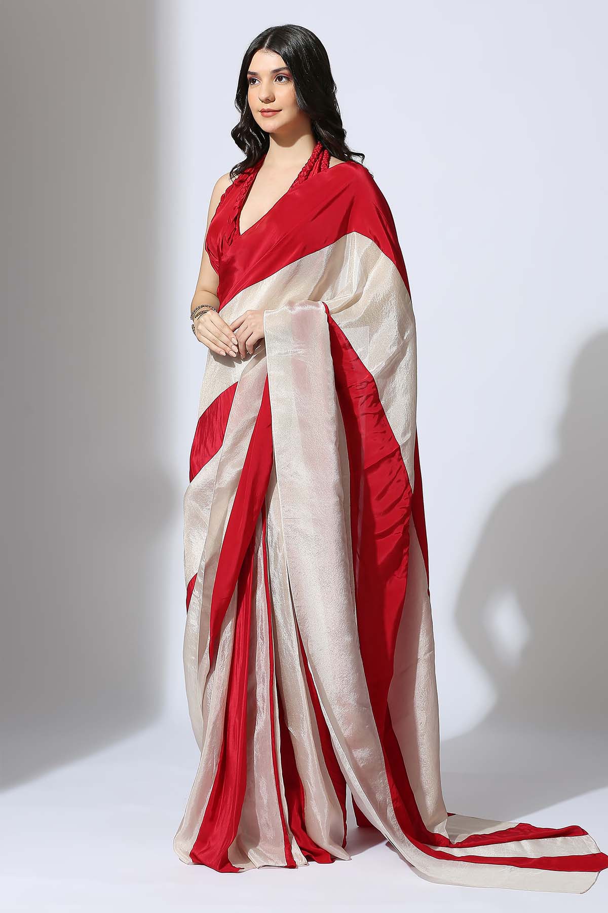 Colorblock Saree & Red Blouse