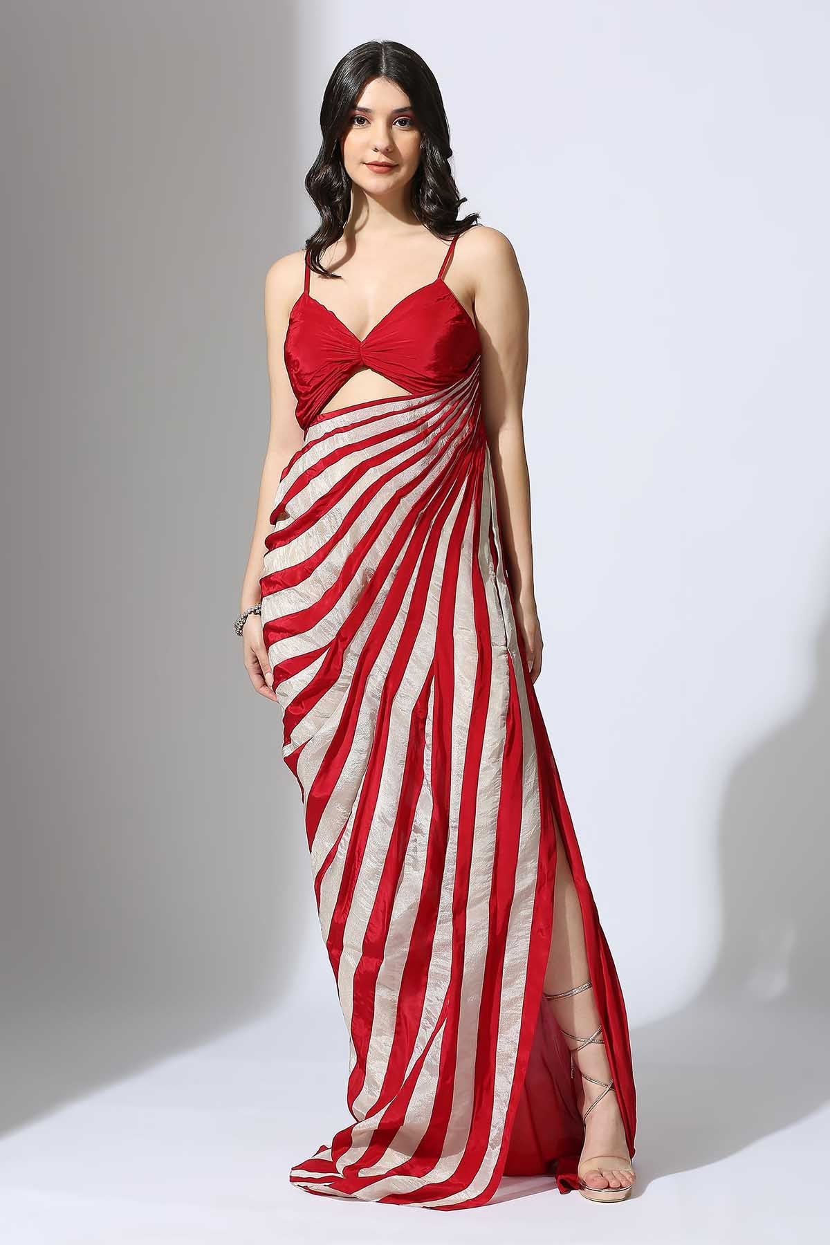 Buy Colorblock Stripe Drape Dress by Masumi Mewawalla for women online at ScrollnShops
