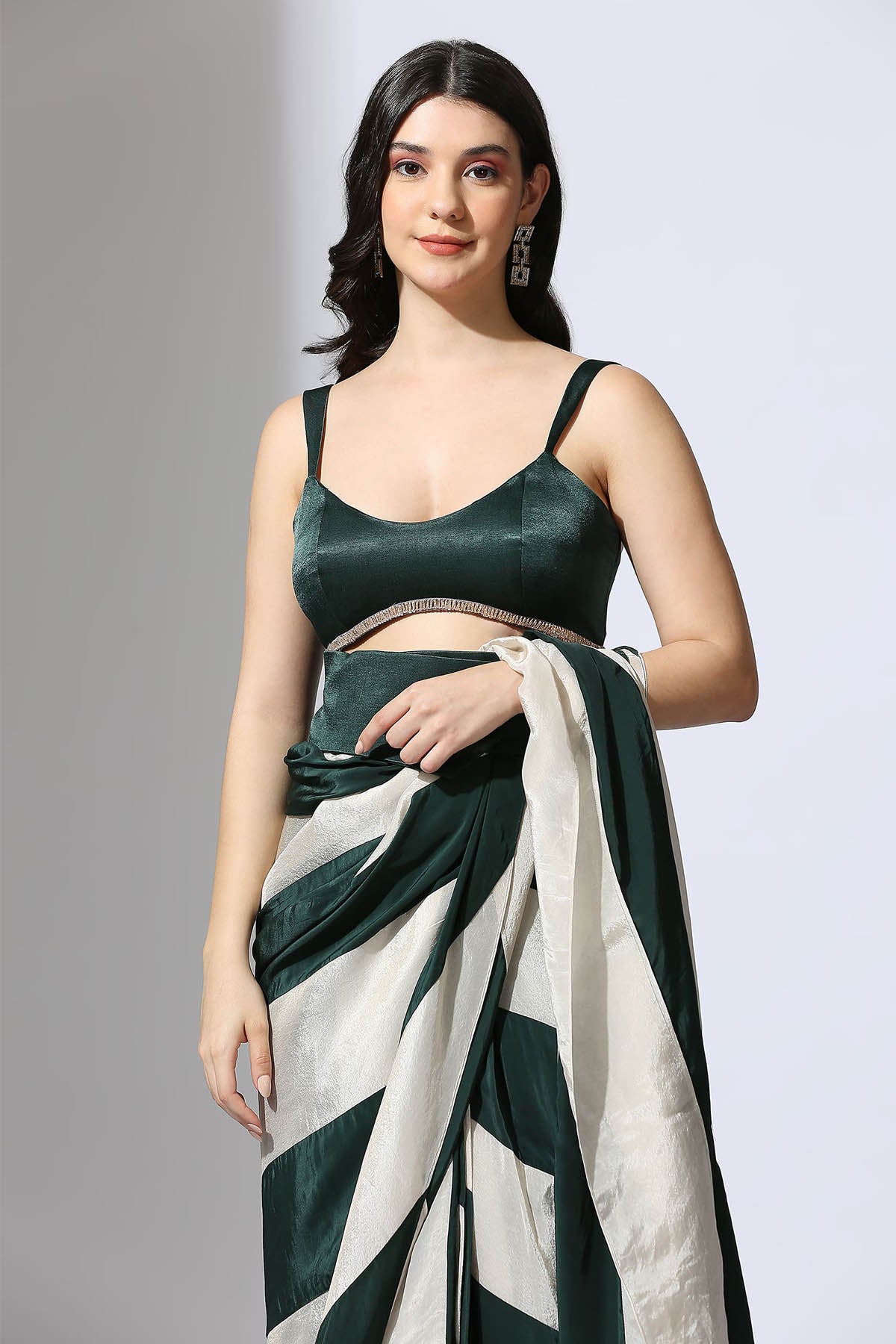 Colorblock Stripe Saree & Blouse