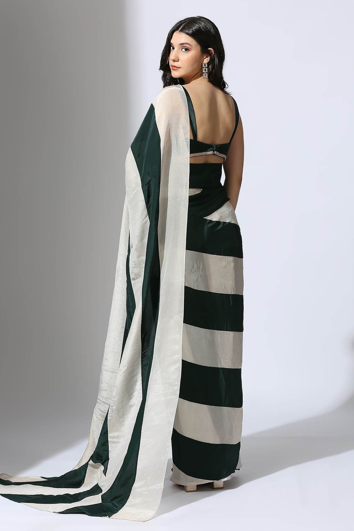 Colorblock Stripe Saree & Blouse