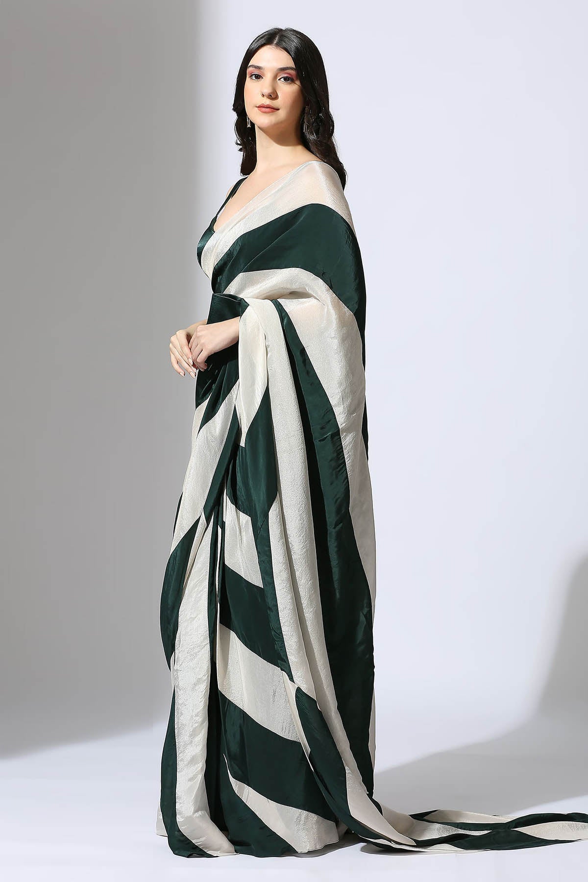 Colorblock Stripe Saree & Blouse