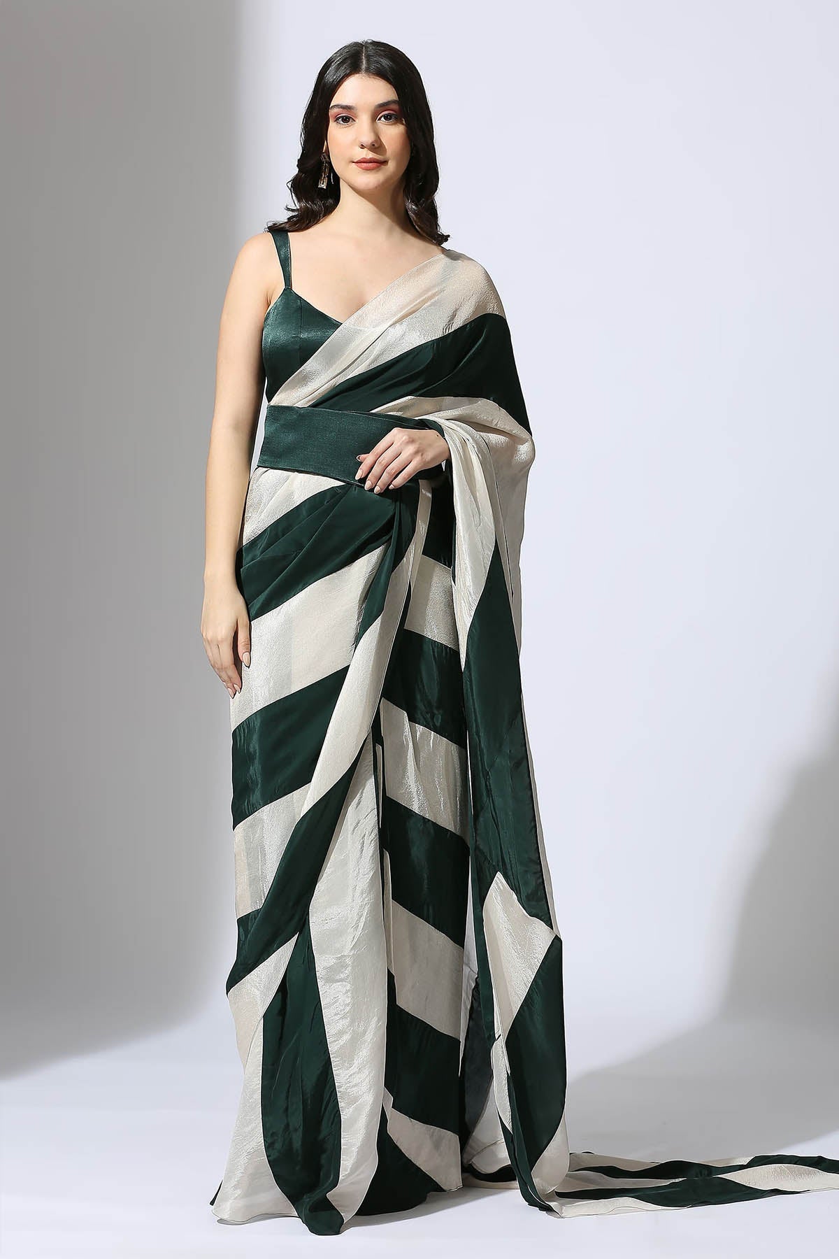 Buy Colorblock Stripe Saree & Blouse by Masumi Mewawalla for women online at ScrollnShops