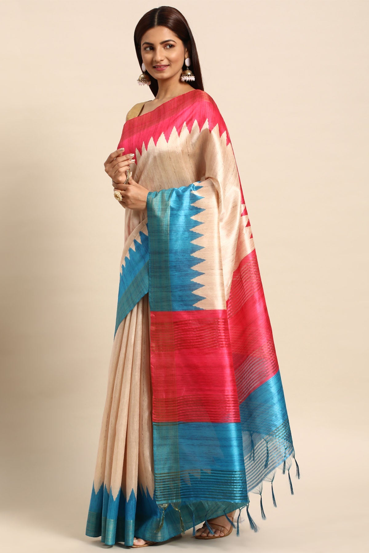 Buy Colorblock Temple Border Saree by Lili Lala for women online at ScrollnShops