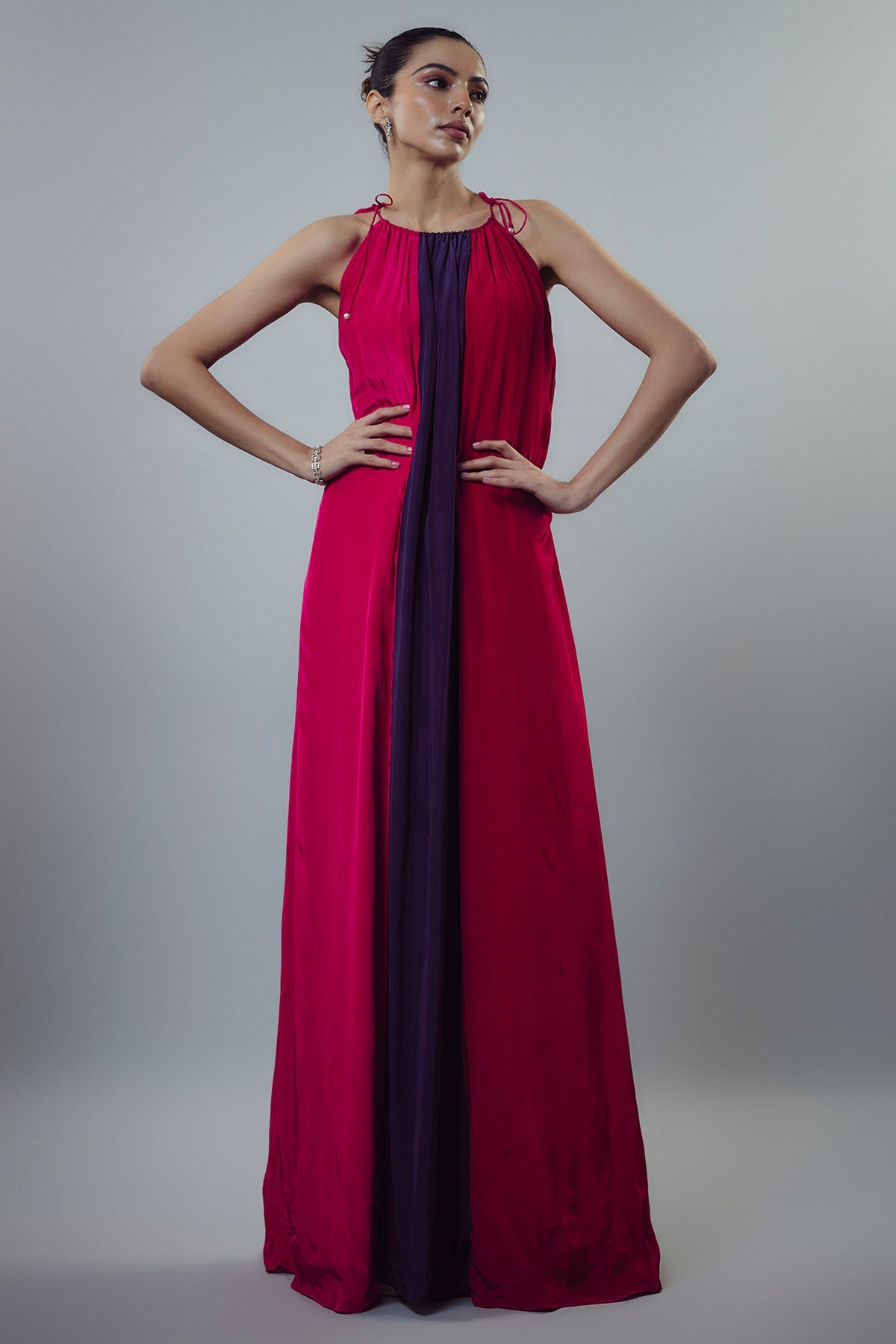 Buy Colorblock Tie-Up A-Line Gown by Emblaze for women online at ScrollnShops