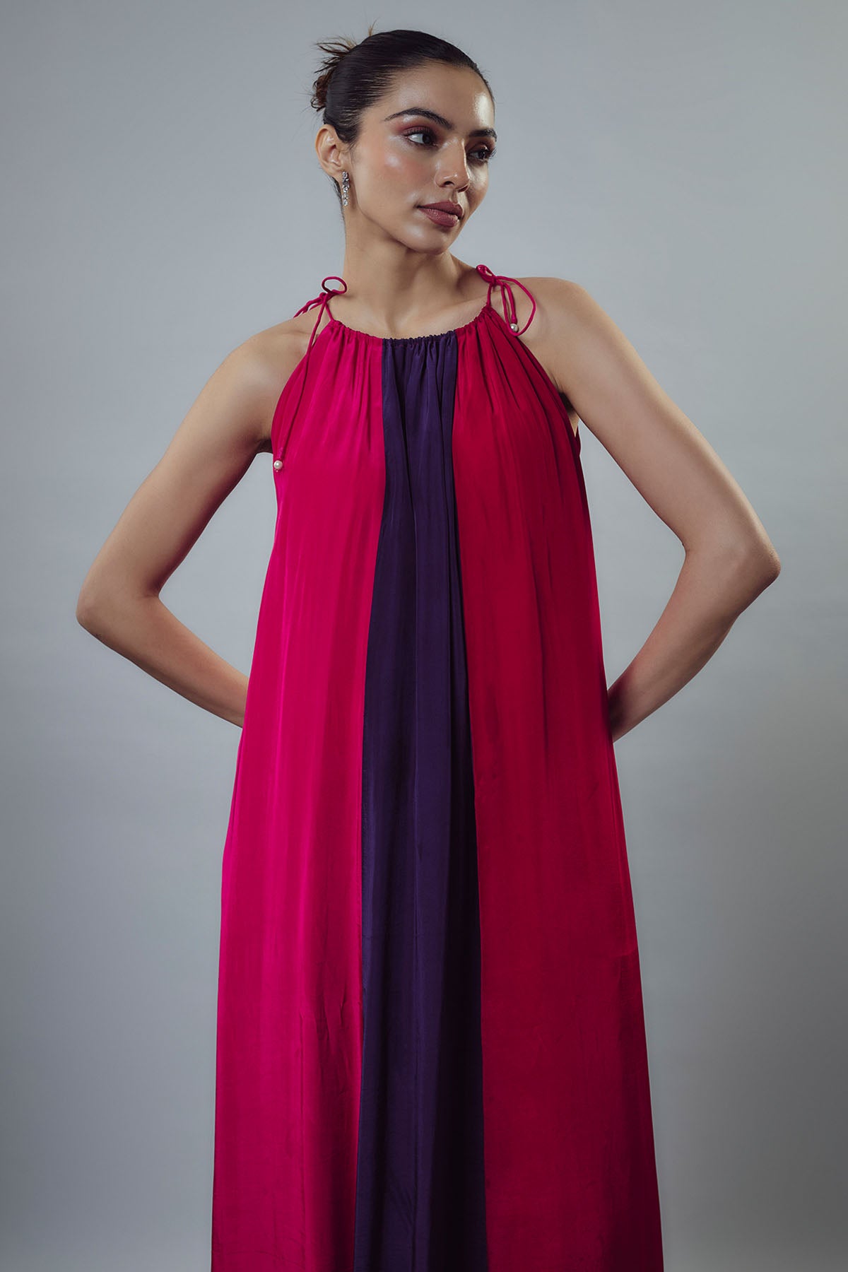 Colorblock Tie-Up A-Line Gown