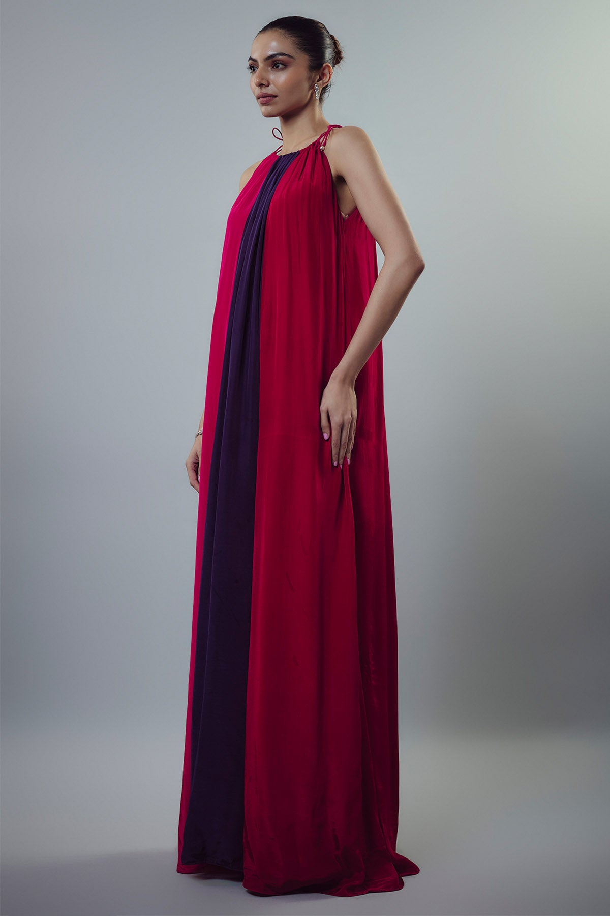Colorblock Tie-Up A-Line Gown