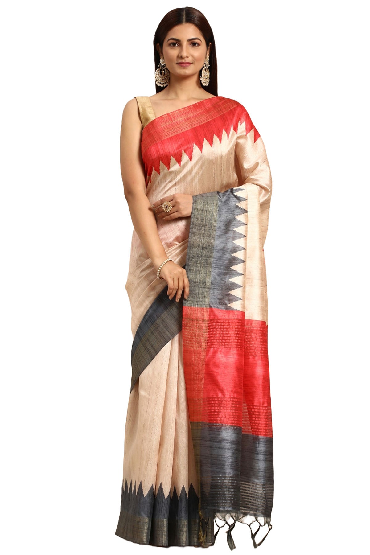 Colorblock Tussar Silk Saree