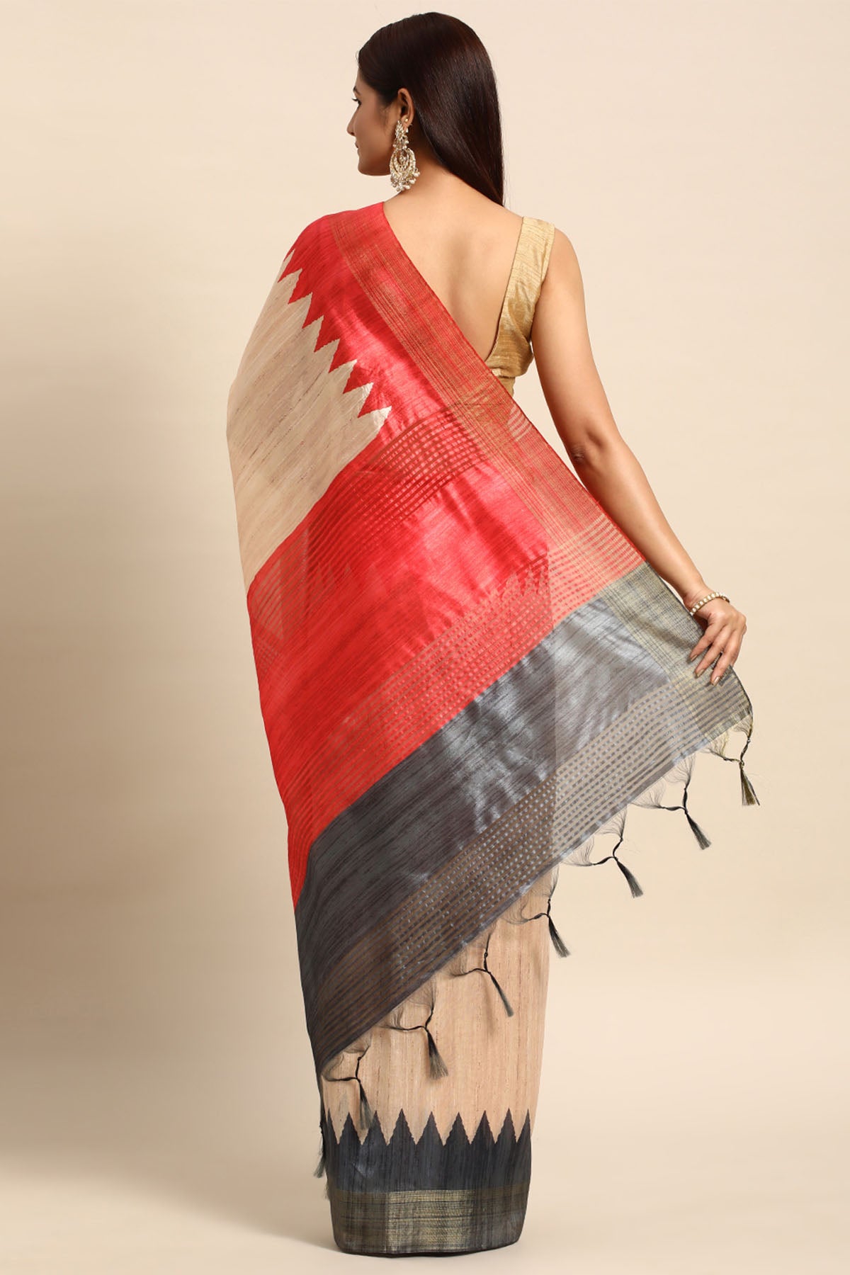 Colorblock Tussar Silk Saree
