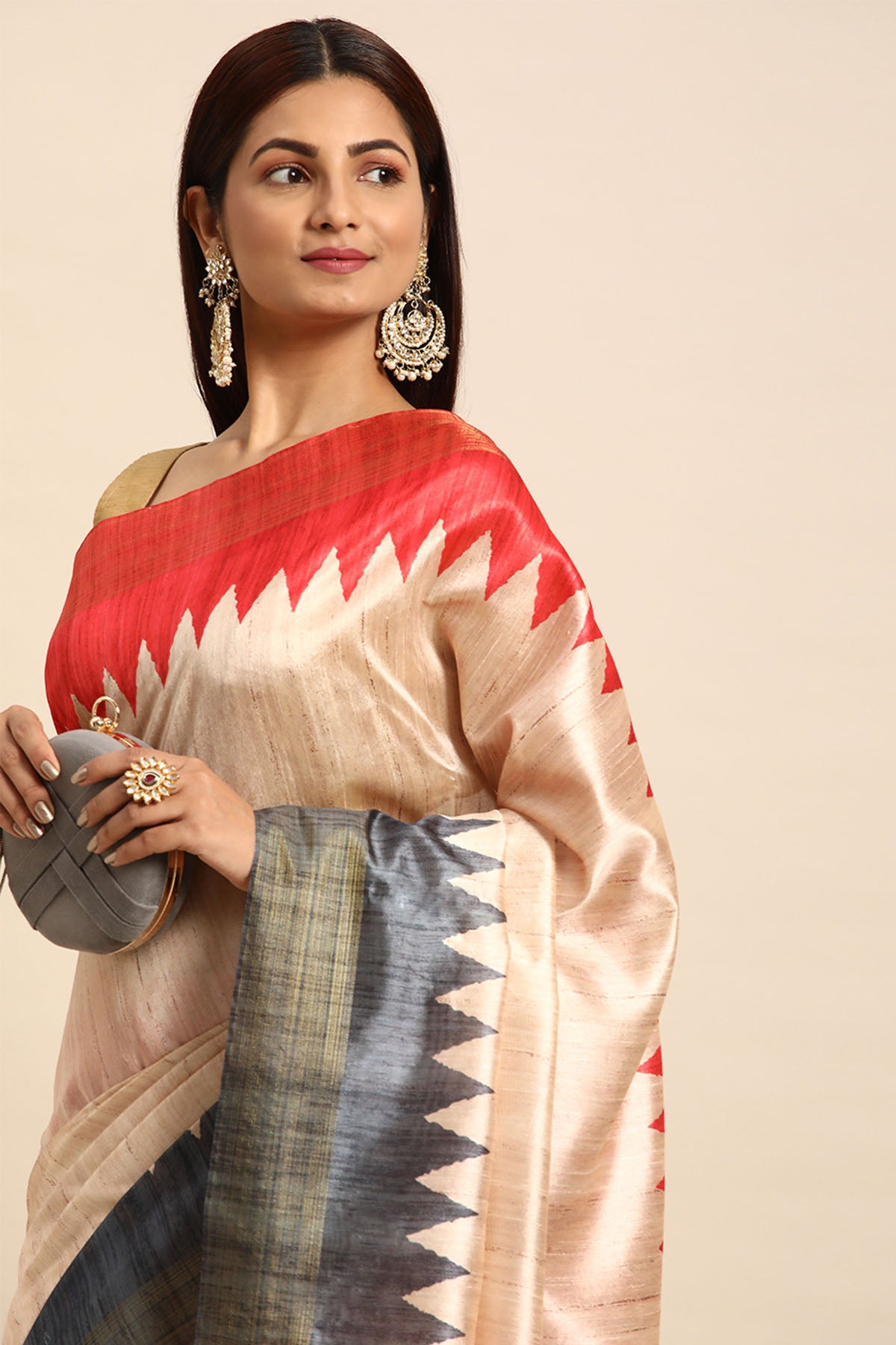 Colorblock Tussar Silk Saree