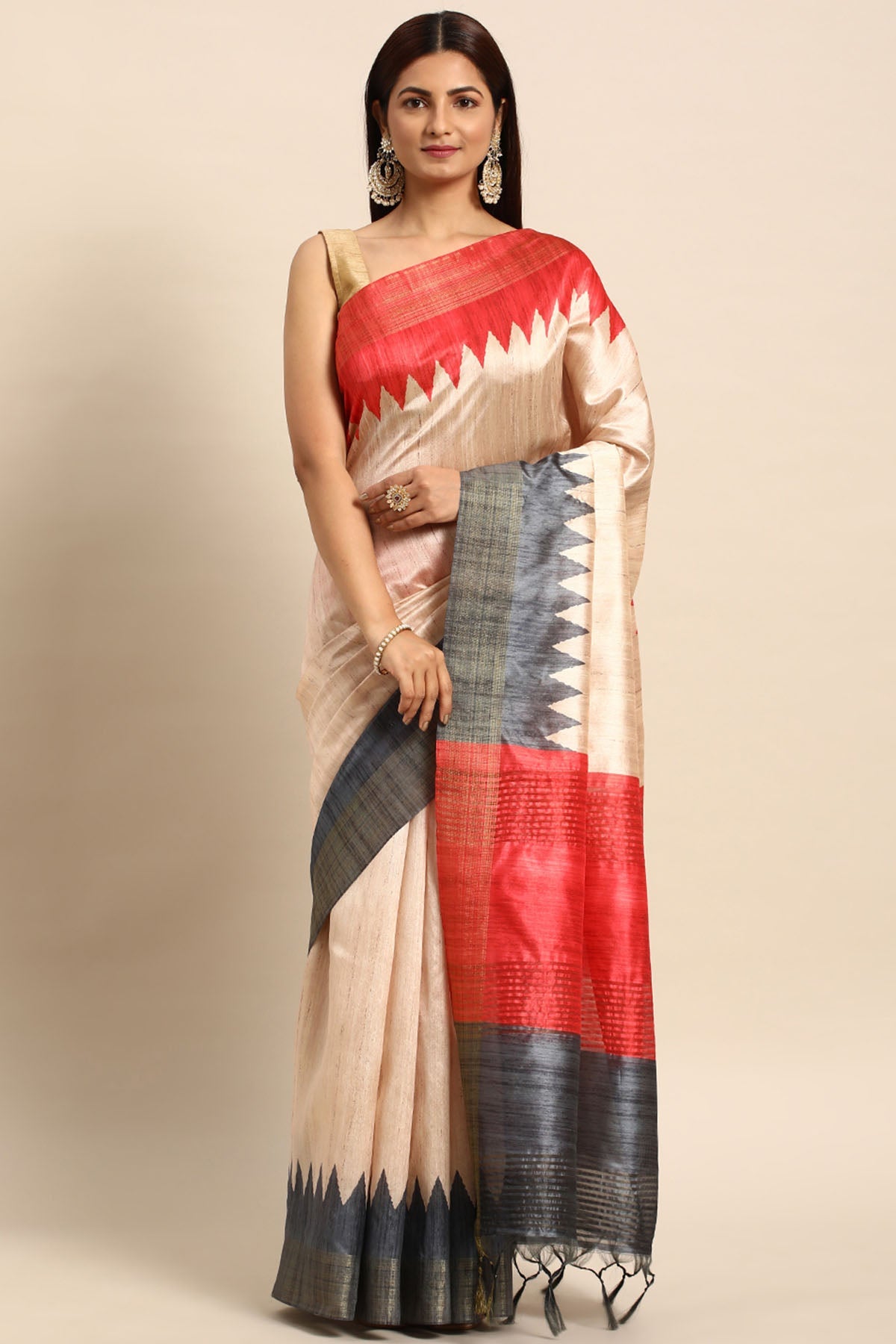 Buy Colorblock Tussar Silk Saree by Lili Lala for women online at ScrollnShops