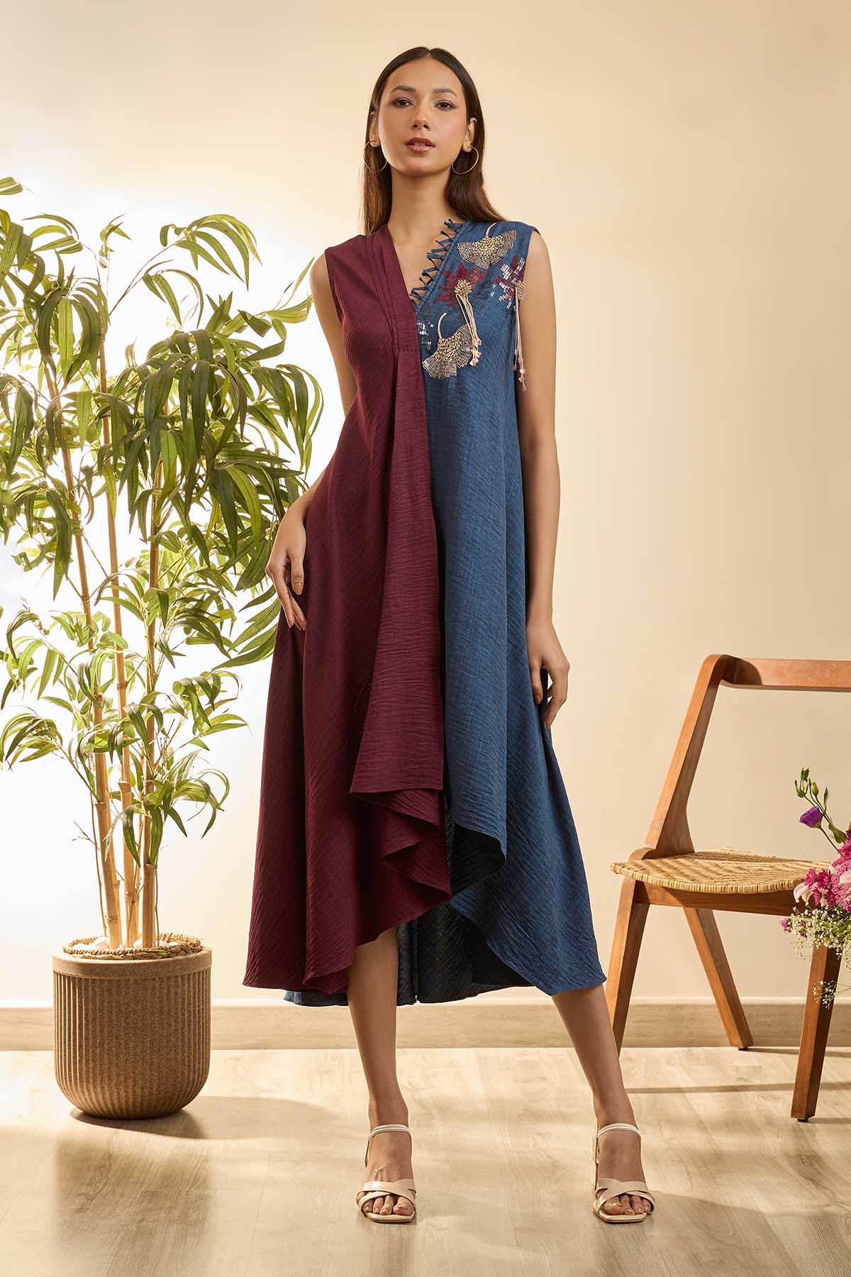 Buy Colorblock V-Neck High-Low Dress by Babita Malkhani for women online at ScrollnShops