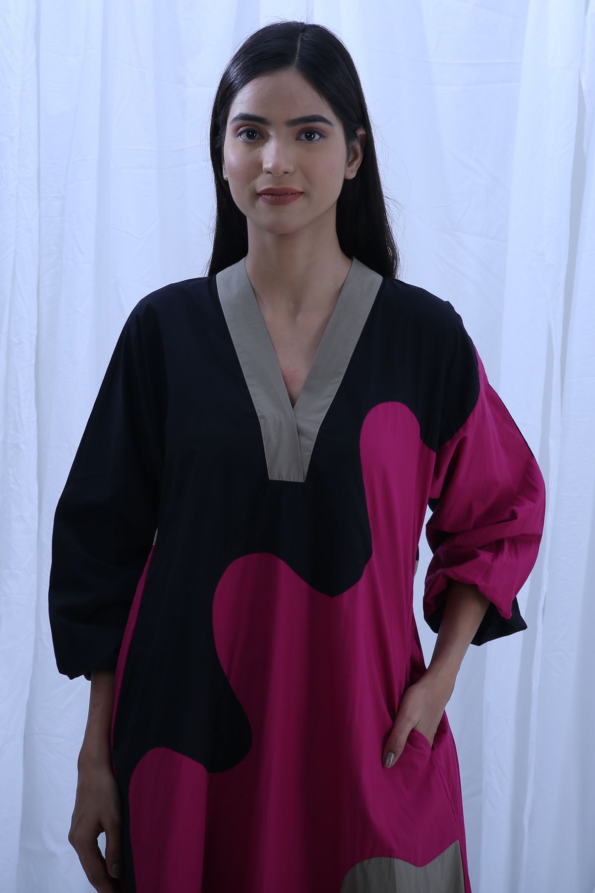 Colorblock V-Neck Midi Dress