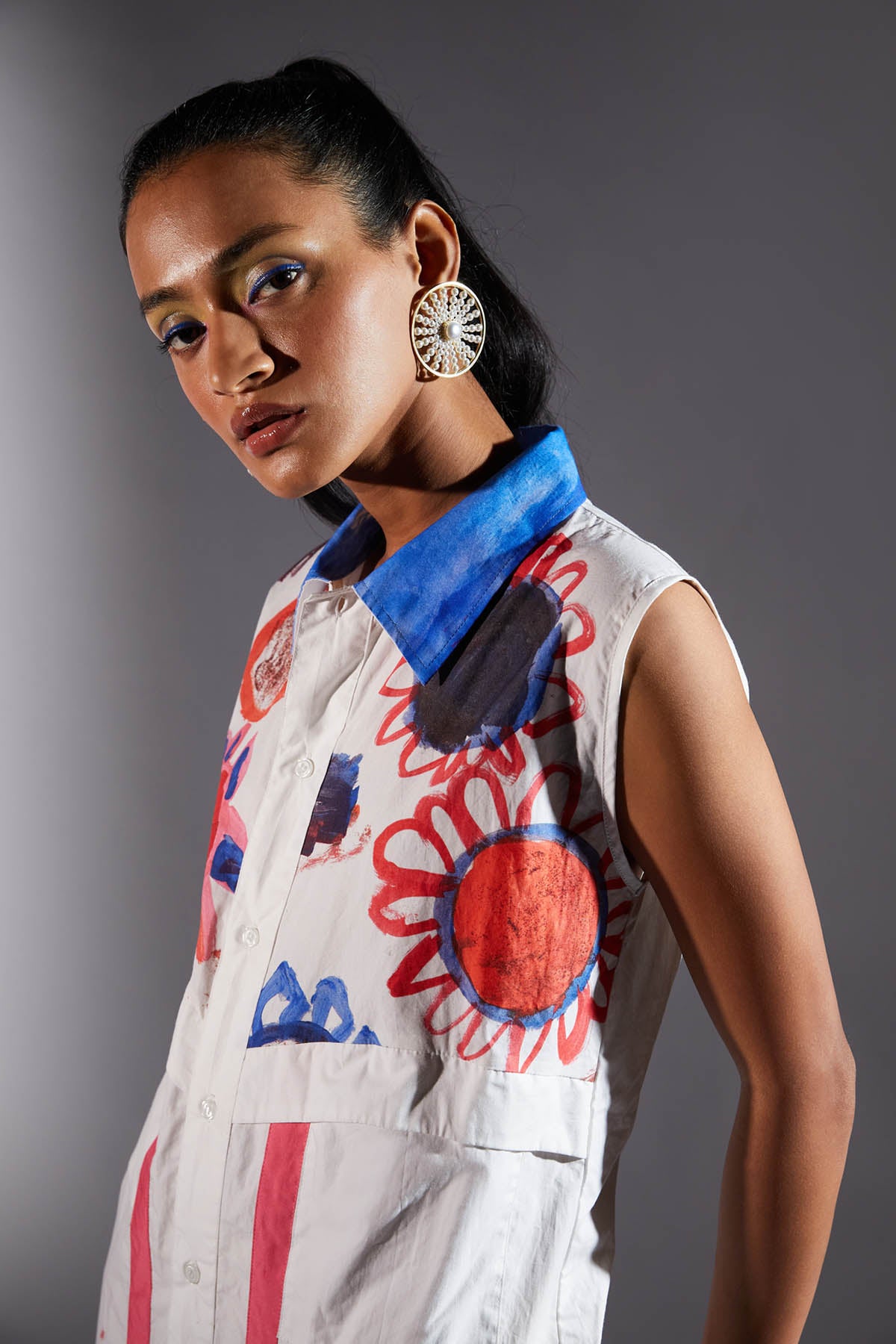 Colorful Flowers Shirt Dress