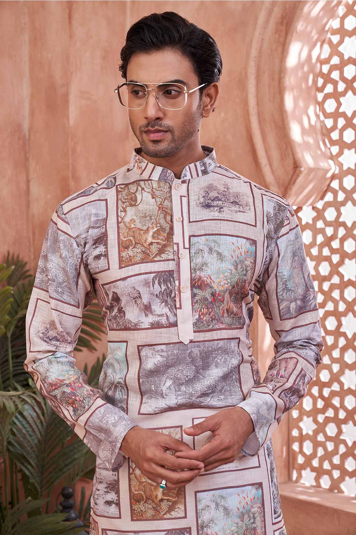 Colour Block Print Cotton Kurta