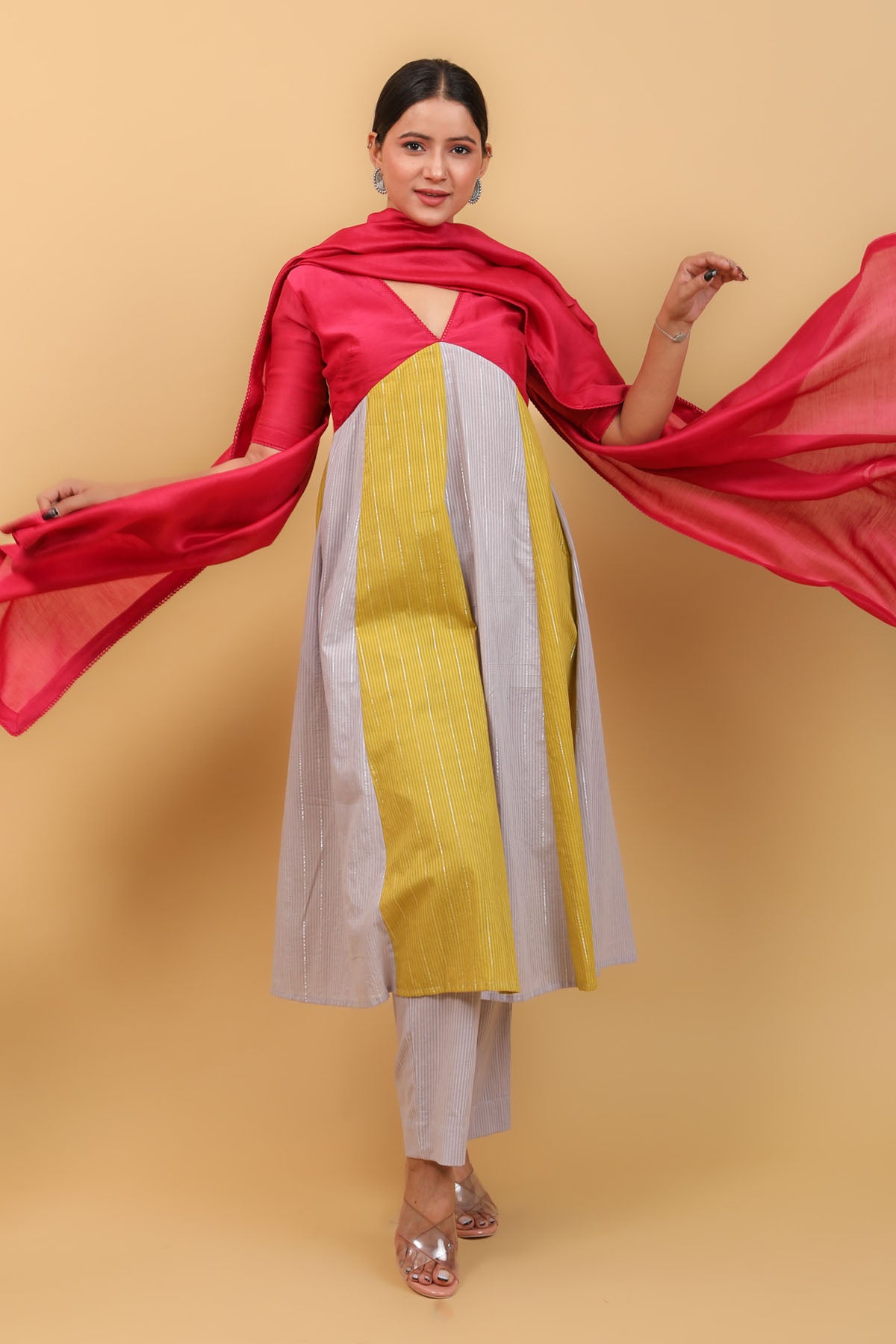 Colourful Panelled Kurta Set