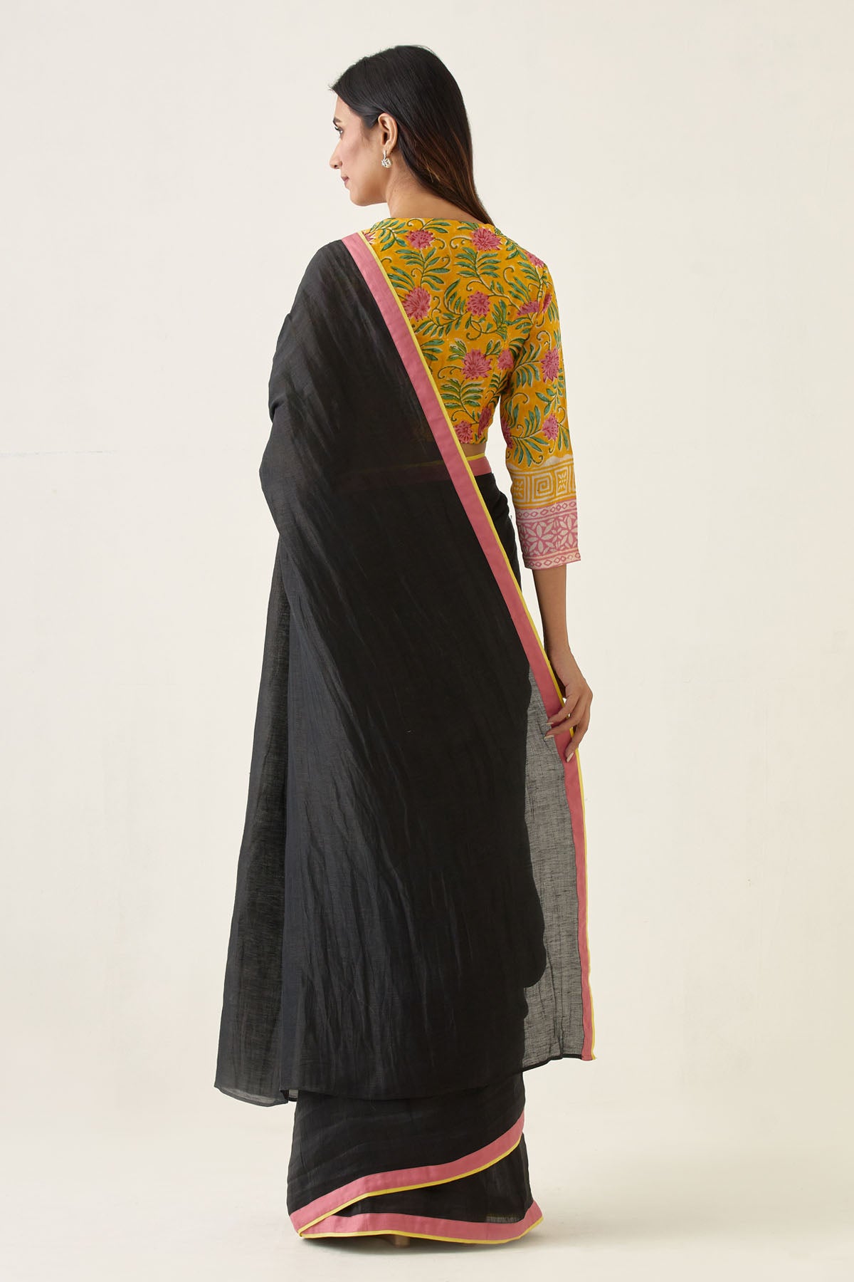 Contrast Border Linen Silk Saree