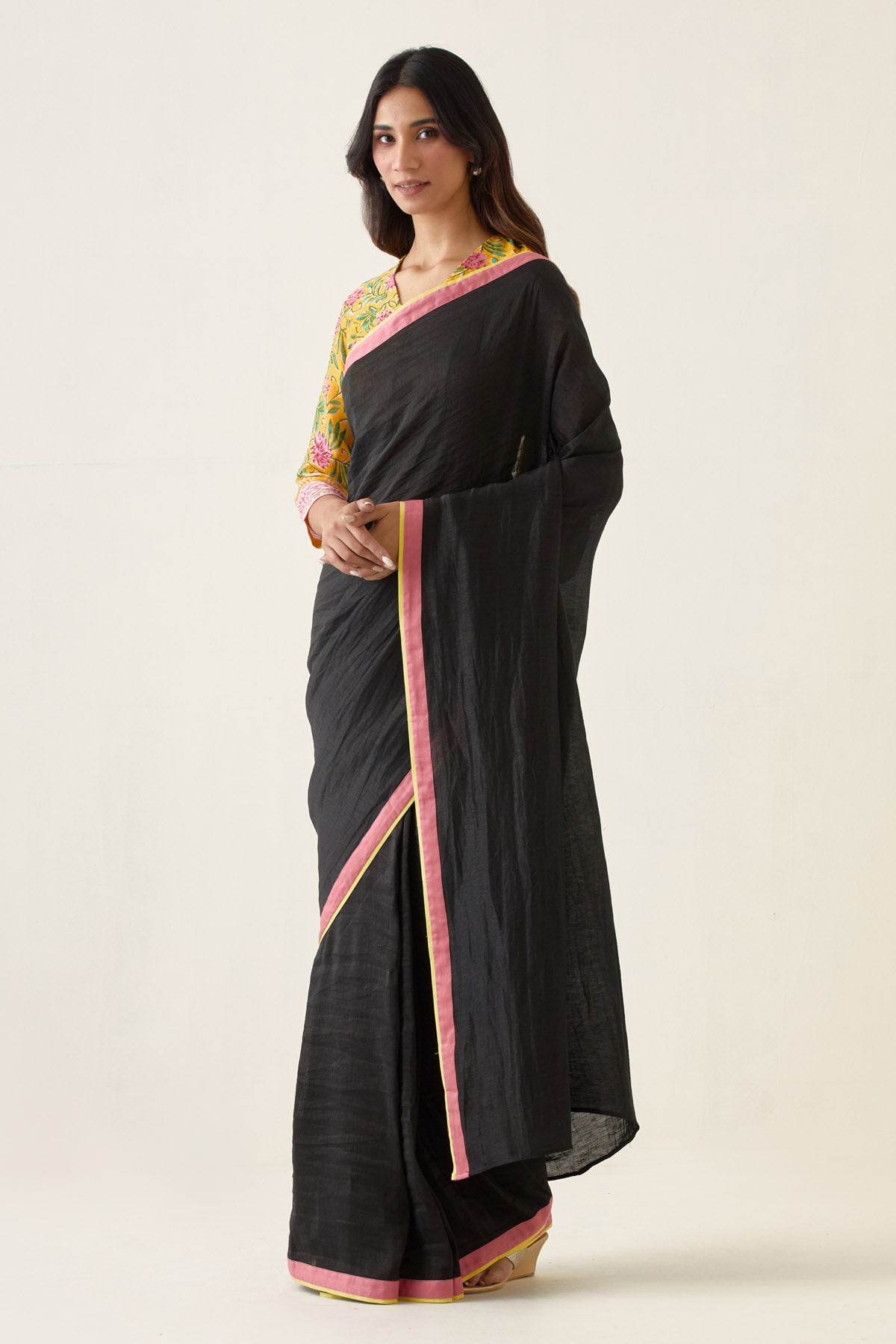 Contrast Border Linen Silk Saree