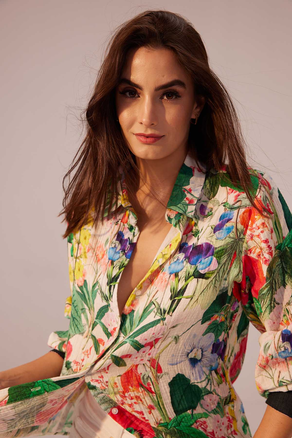 Contrast Cuff Floral Shirt