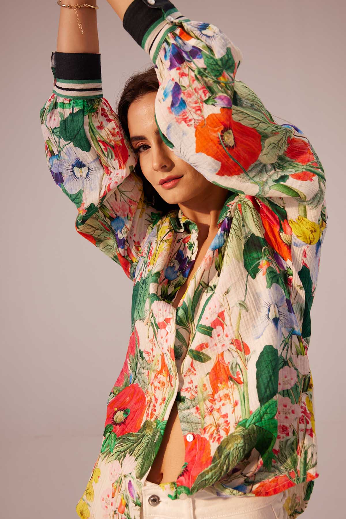 Contrast Cuff Floral Shirt