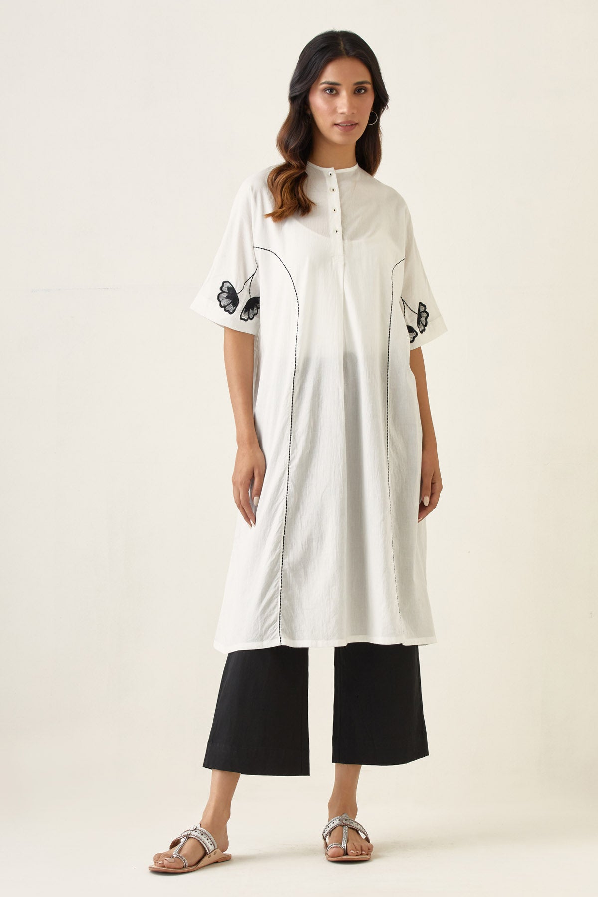 Contrast Embroidered Kurta Set